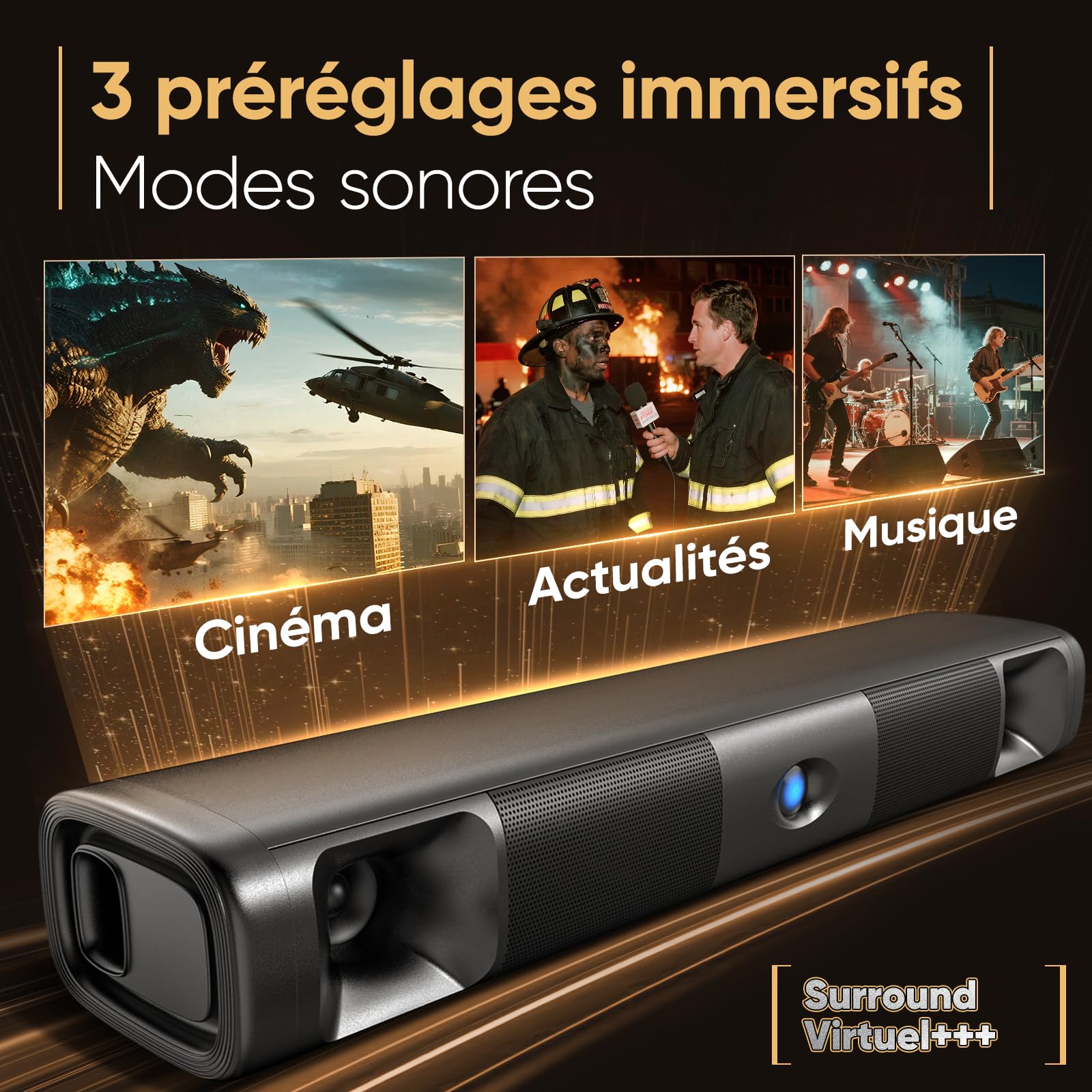 Saiyin Barre de Son TV 17 Pouces 60W Bluetooth 5.3, Enceinte Cinéma Maison | Son surround virtuel, fixation murale, ports HDMI‑ARC/Optique/AUX, convenant pour TV et PC