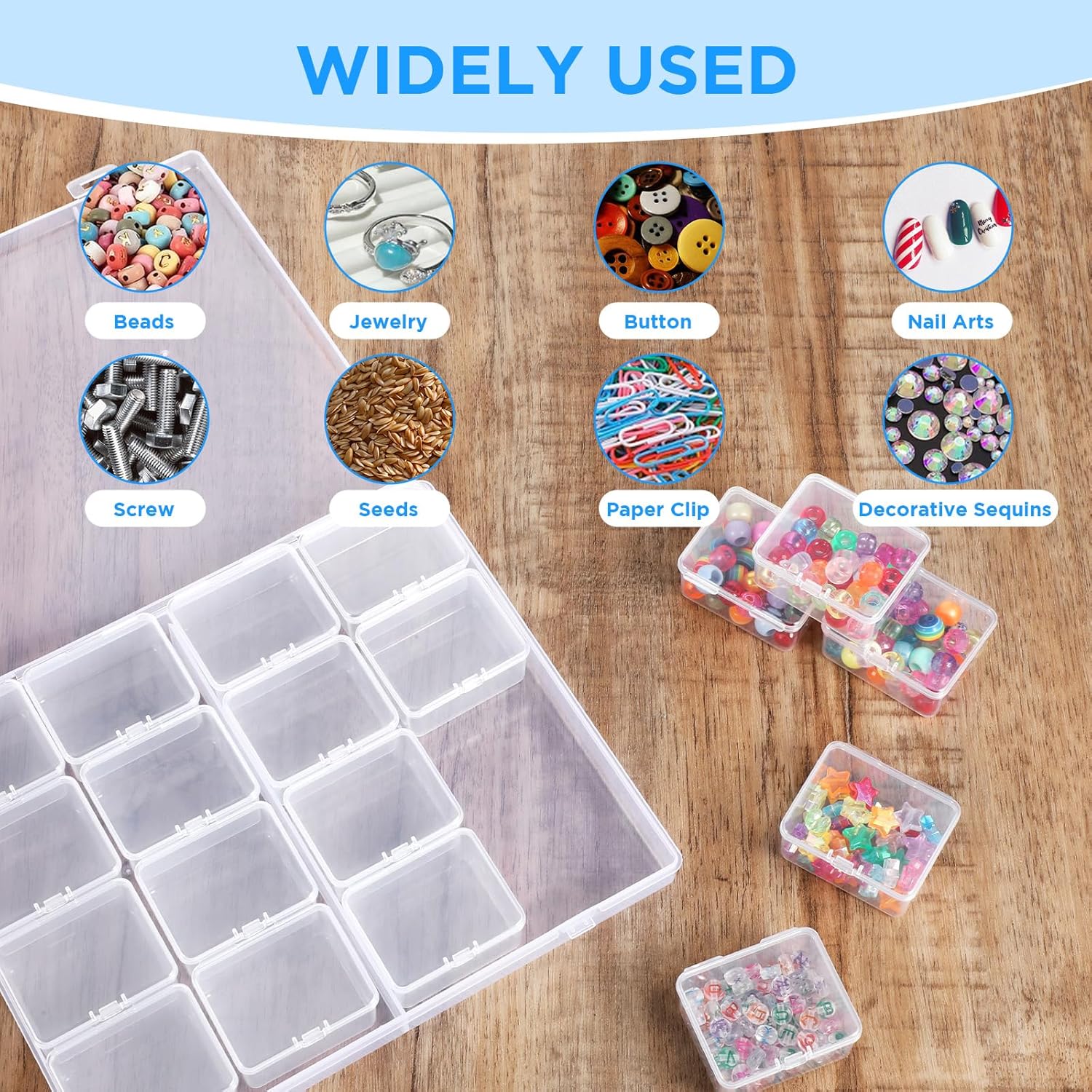 5 Pack Bead Storage Containers - Clear Plastic Bead Organizer Box with 80 Compartments, Hinged Lid Craft Storage for Drills, Jewelry, Seed Beads, Buttons, Pins, Small Parts (8.3" x 6.9" x 1.1")