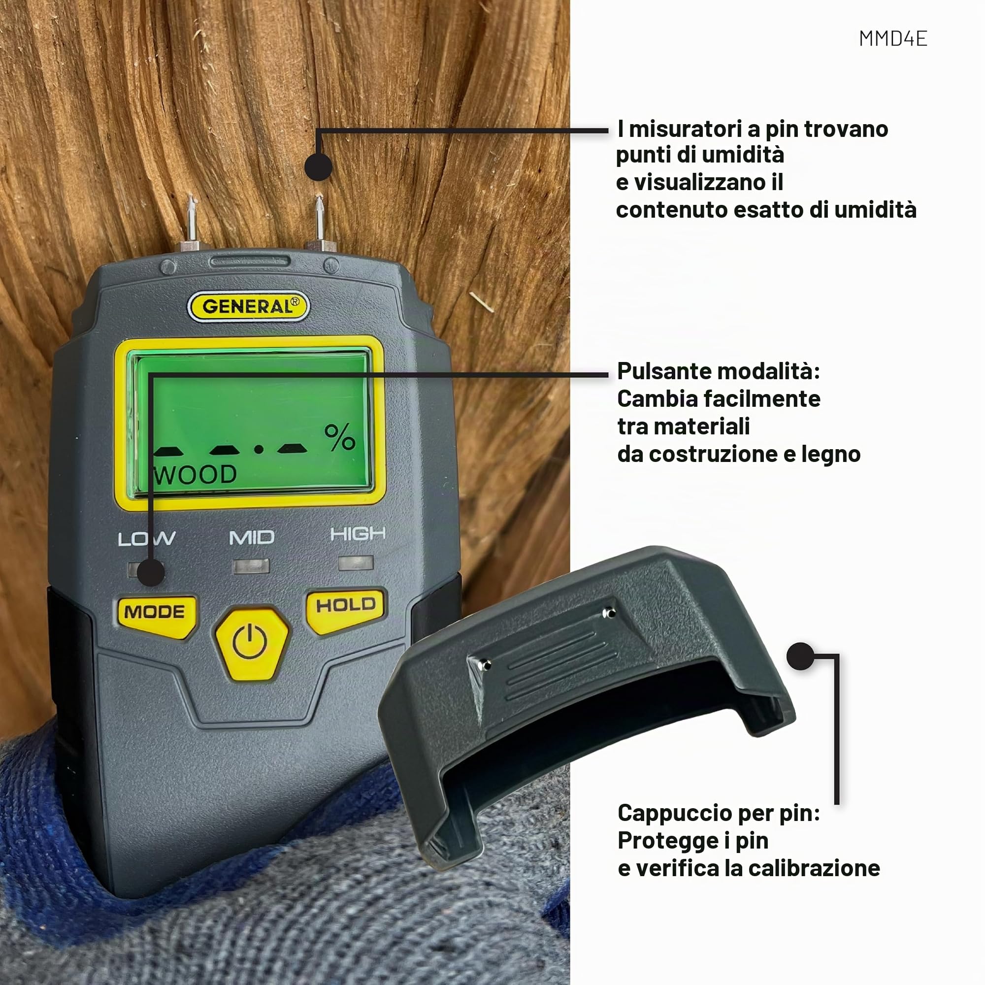 General Tools Misuratore di umidità, Pin Tipo, digitale LCD (MMD4E)