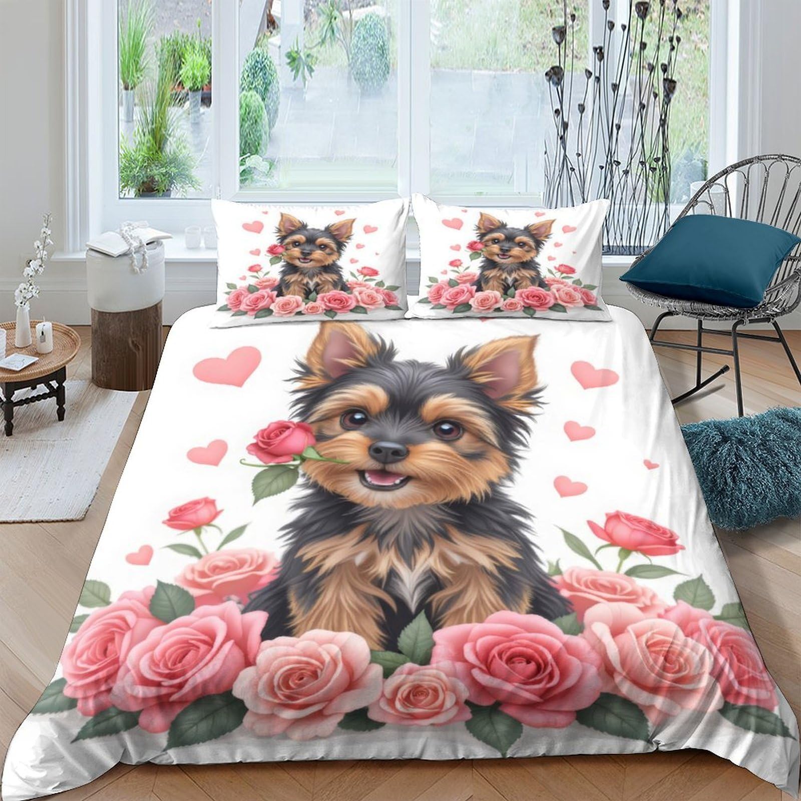 Ctjqhvkz Style-6 3D Printed Yorkshire Terrier Fitted Sheet Microfiber Soft Floral Bed Sheet Anti-Slip Machine Washable For Bedroom Decor Single（135X200cm）