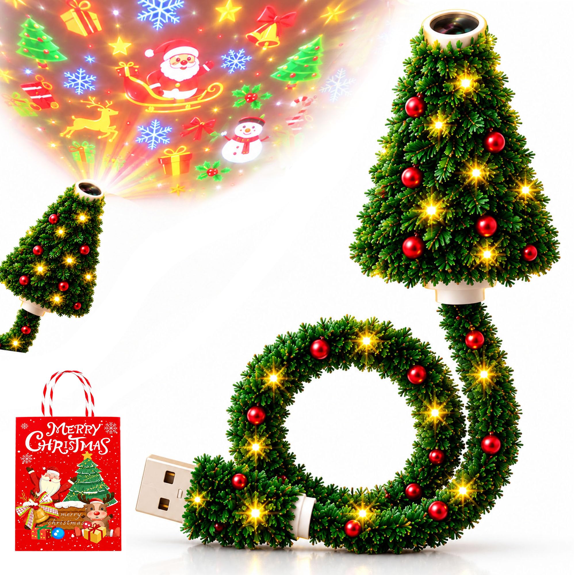 Plug and Play Hd USB Christmas Tree Projector with 6 Festive Scenes