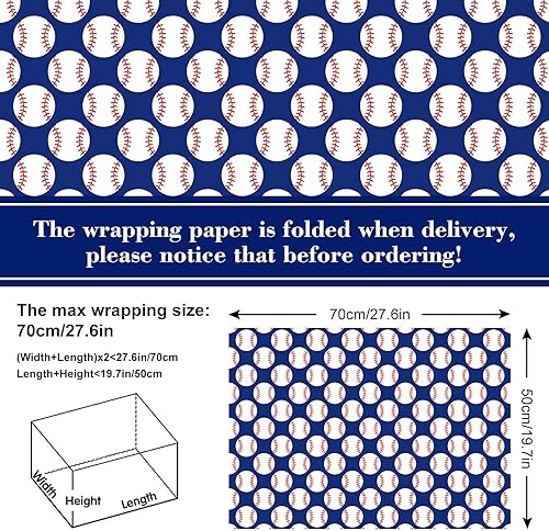 Miniatura 2 de AnyDesign Papel de regalo de béisbol de 12 hojas de papel de regalo deportivo, papel de arte plegado a granel, plano para béisbol, fiesta de