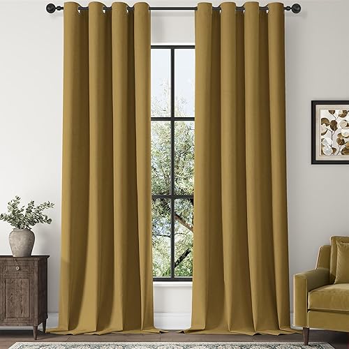 Miniatura 60 de ChrisDowa Cortinas 100% opacas de abedul liso de 96 pulgadas de largo, 2 paneles para dormitorio, sala de estar, oscurecimiento de la habitación de