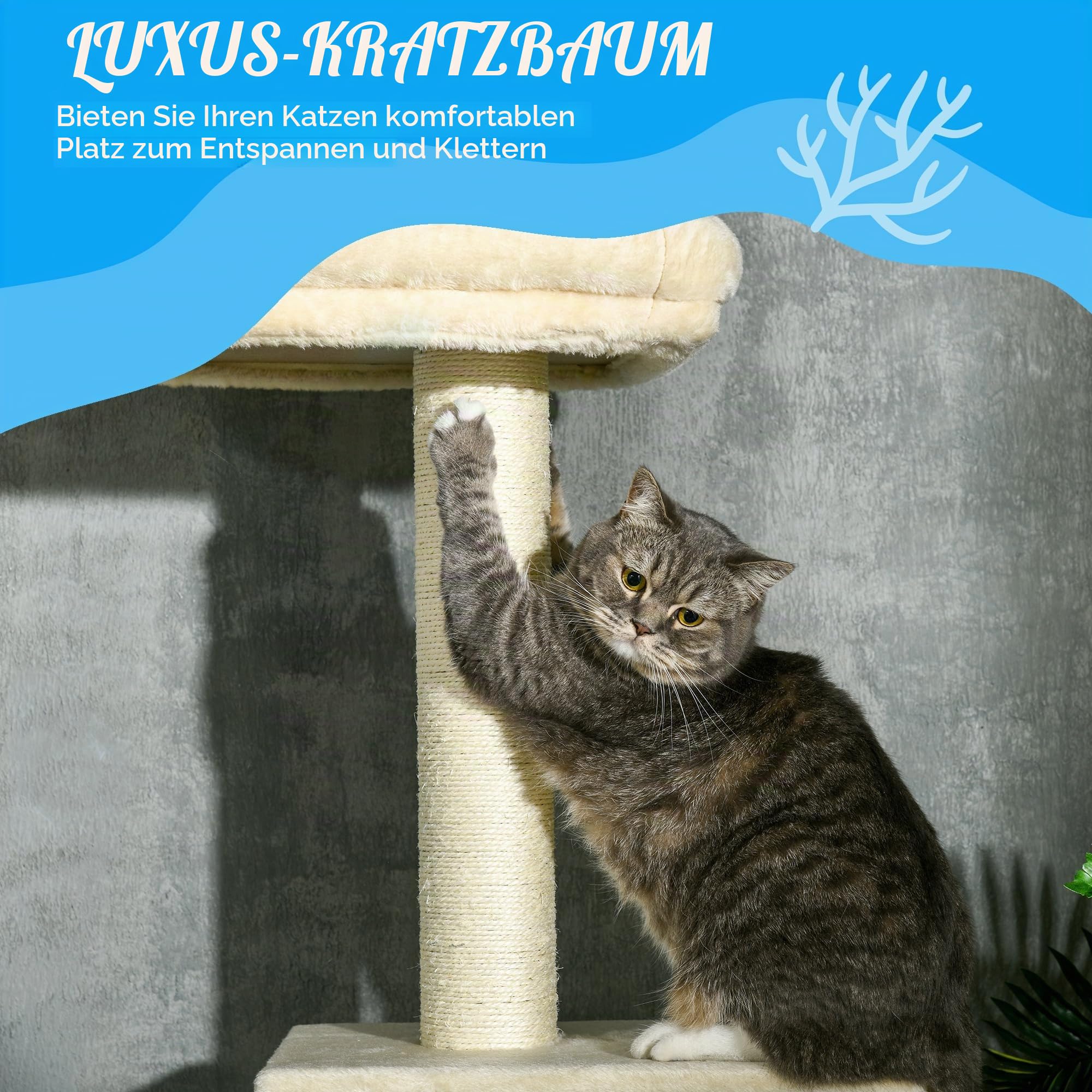 PawHut Kratzbaum höhenverstellbar 230-260 cm 4 Ebenen mit Condo Beige