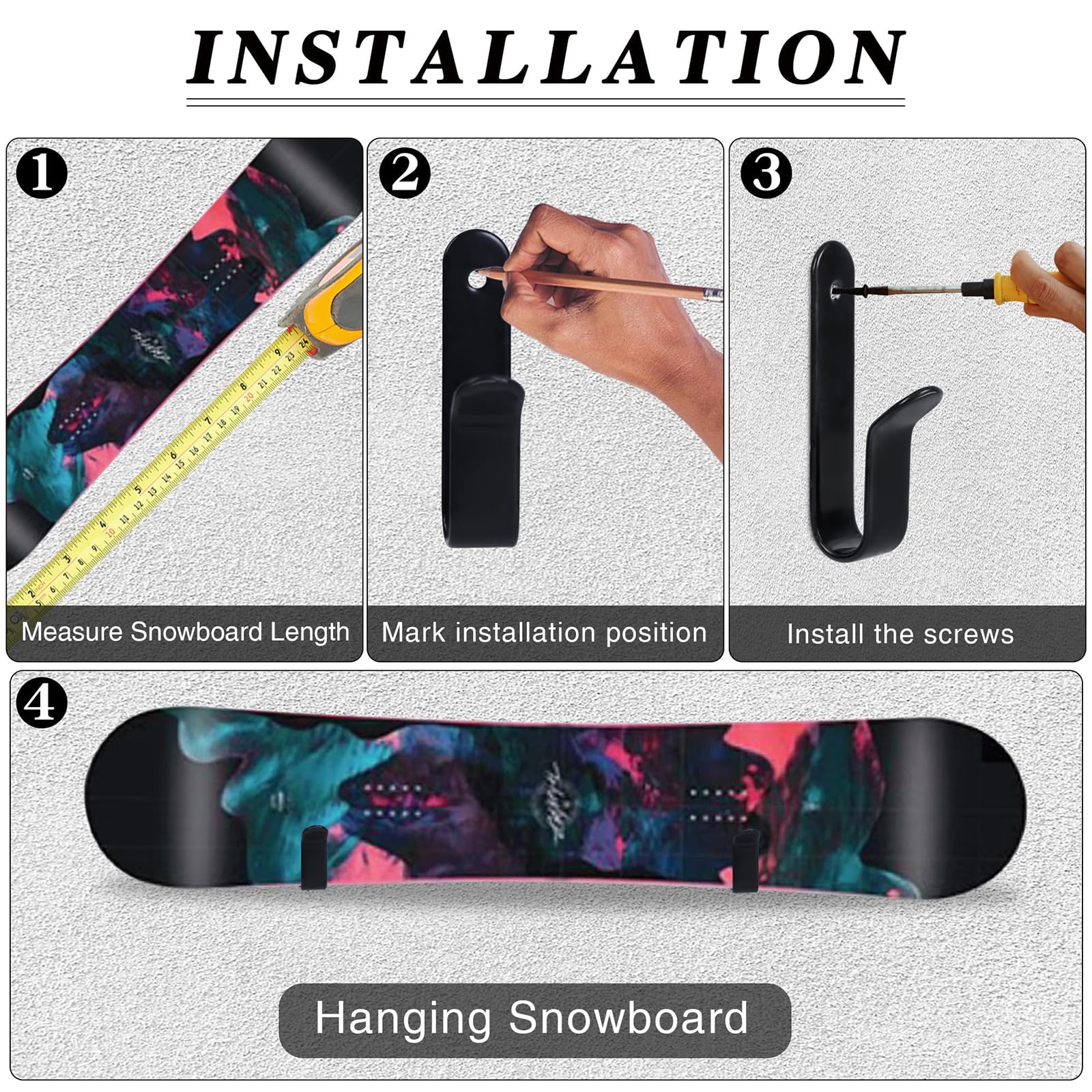 Soporte de Pared para Snowboard, Paquete de 2 Clips Horizontales, Exhibición para Hogar y Garaje