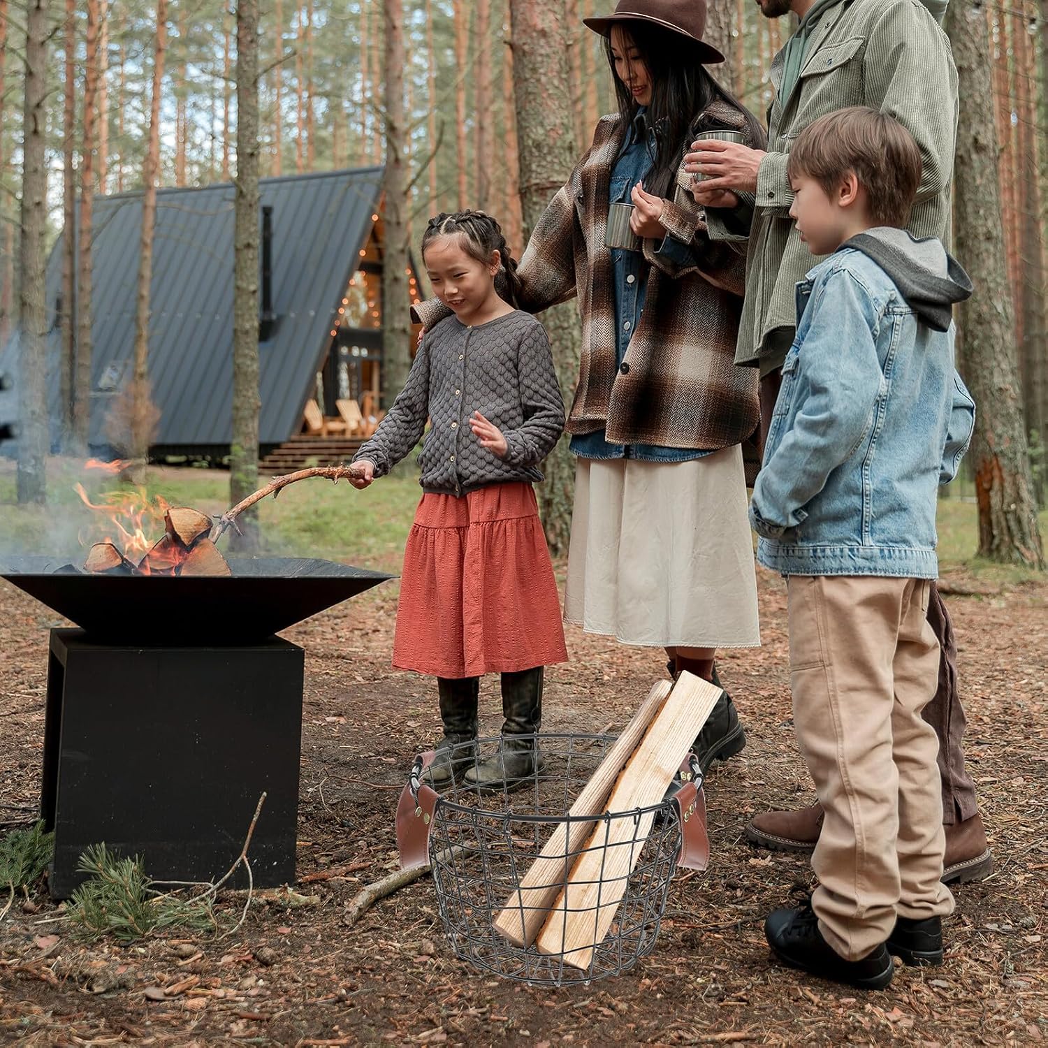 Large Capacity Metal Firewood Storage Basket with Handle Iron Fireplace Organizer for Camping and Outdoor Use Portable Log Holder for Easy Carry and Storage