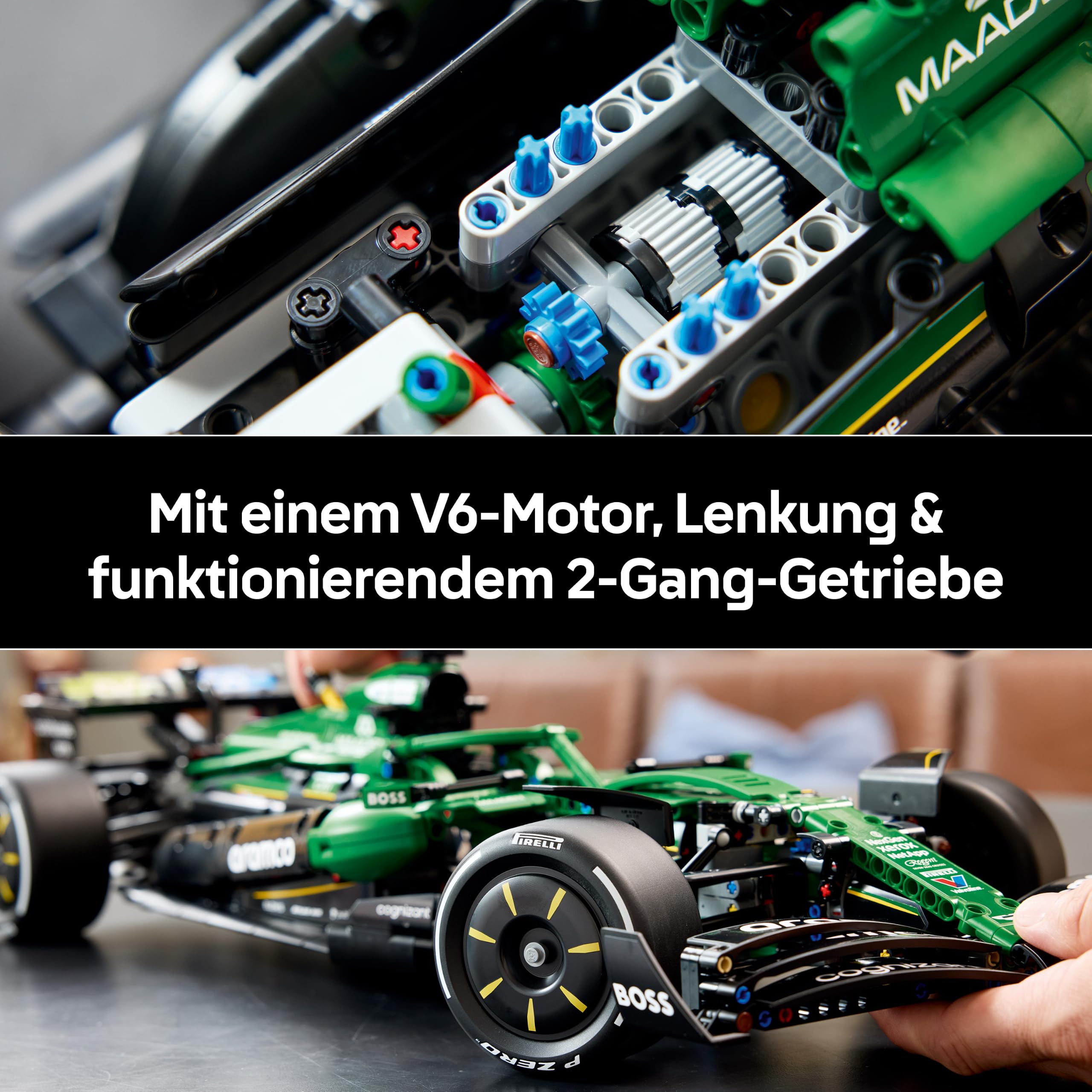 LEGO Technic Aston Martin Aramco AMR25 Formel 1 Rennwagen - Modellbau für Erwachsene - Rennauto mit V6-Motor, Differential & DRS-Aktivierung - Geschenkidee für Racing- & Motorsport Fans - 42240