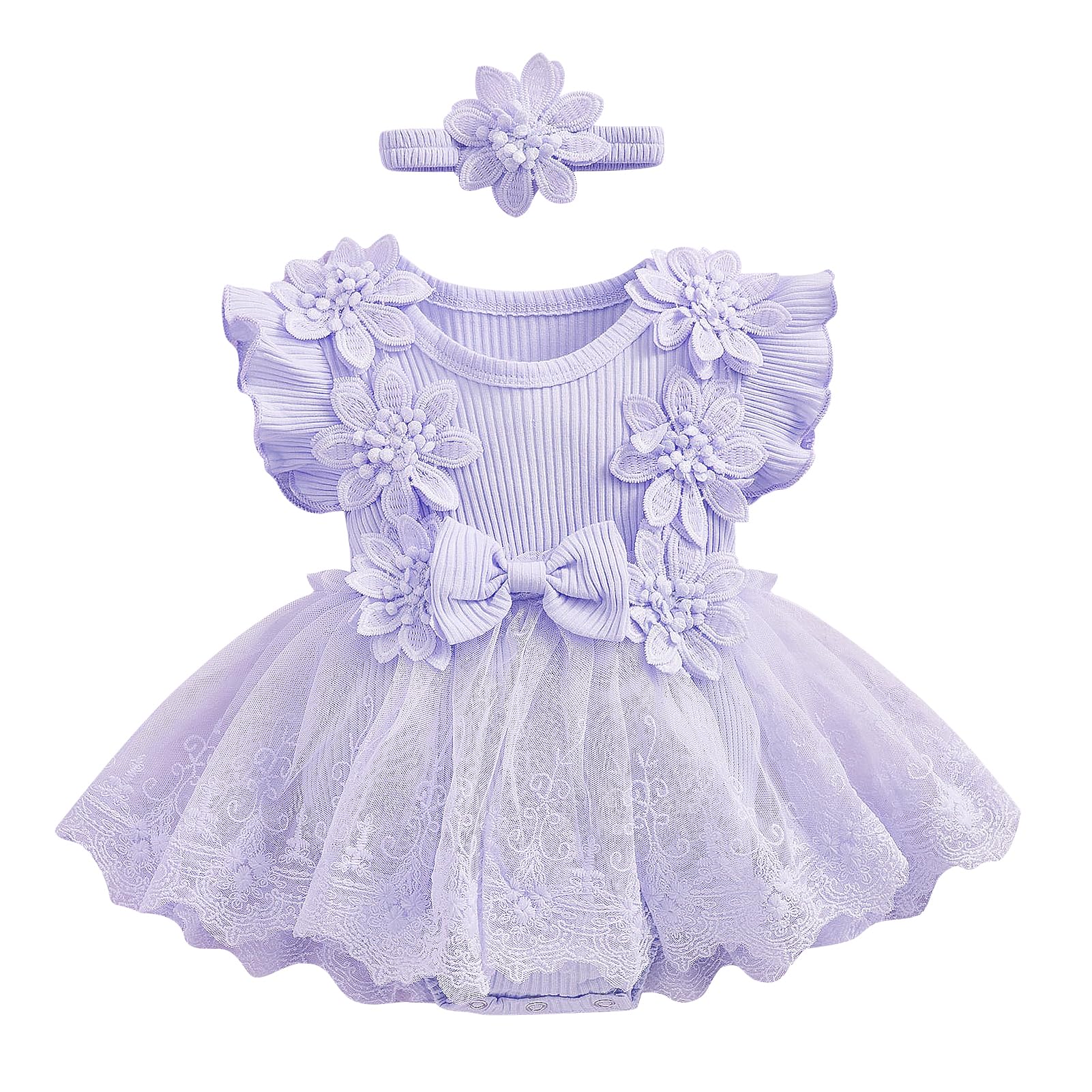 IMEKIS First Birthday Outfit Girl: Baby Princess Wedding Dress Fairy Onederful 1st Birthday Cake Smash Bubble Romper Boho Newborn Photography Infant Toddler Easter Dresses Summer Lilac 12-18 Months