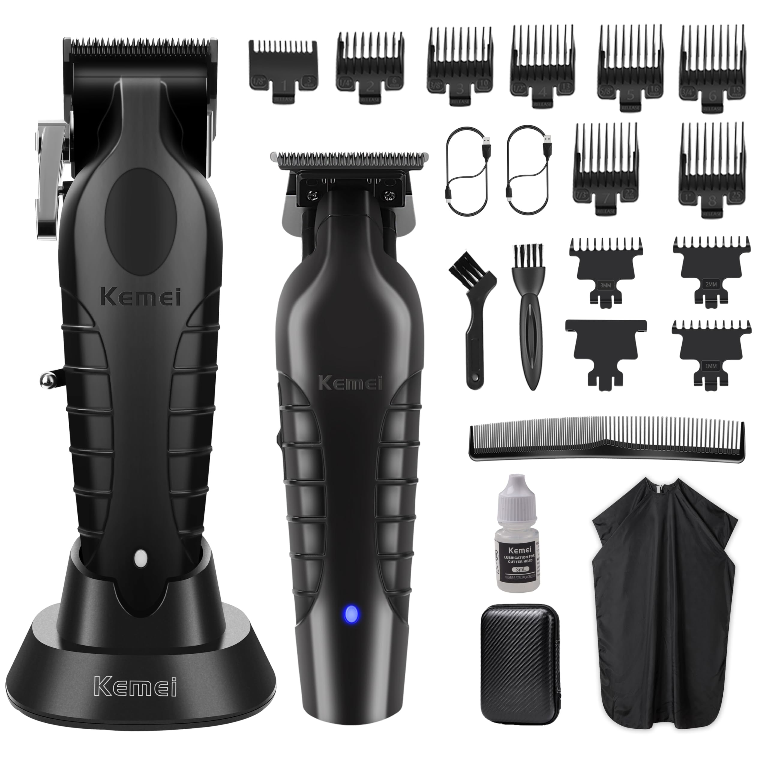 Hair Clippers and Trimmers Set Professional, Barber Clipper for Hair Cutting, Rechargeable Electric Trimmers for Men, T-Blade Grooming Kit with 11 Guide Combs for Family