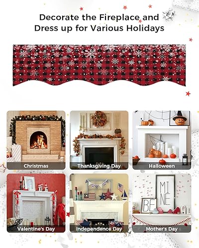 Miniatura 6 de Funda para bufanda de chimenea a cuadros, mantel superior, bufanda para Navidad, Halloween, Acción de Gracias, otoño, decoración de interiores, rojo