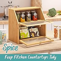 Vista 8 de Panera extragrande con tabla de cortar, panera de madera de bambú para encimera de cocina, contenedor de almacenamiento de pan de gran capacidad