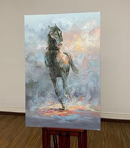 Miniatura 4 de AZAVY Arte, 24 x 36 pulgadas, pintura al óleo abstracta pintada a mano, pintura al óleo vertical sobre lienzo, pinturas decorativas de madera en el