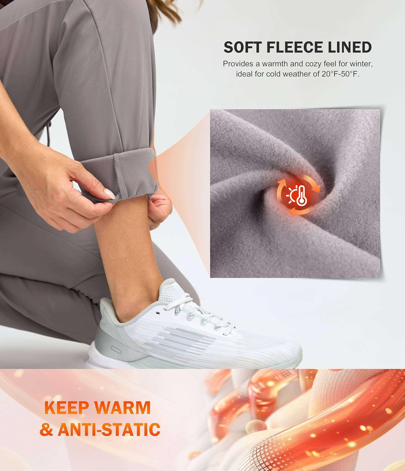G Gradual Women's Fleece Lined Joggers 28"/30"/32" High Waisted Sweatpants Water Resistant Thermal Warm Pants Zipper Pockets - Image 5