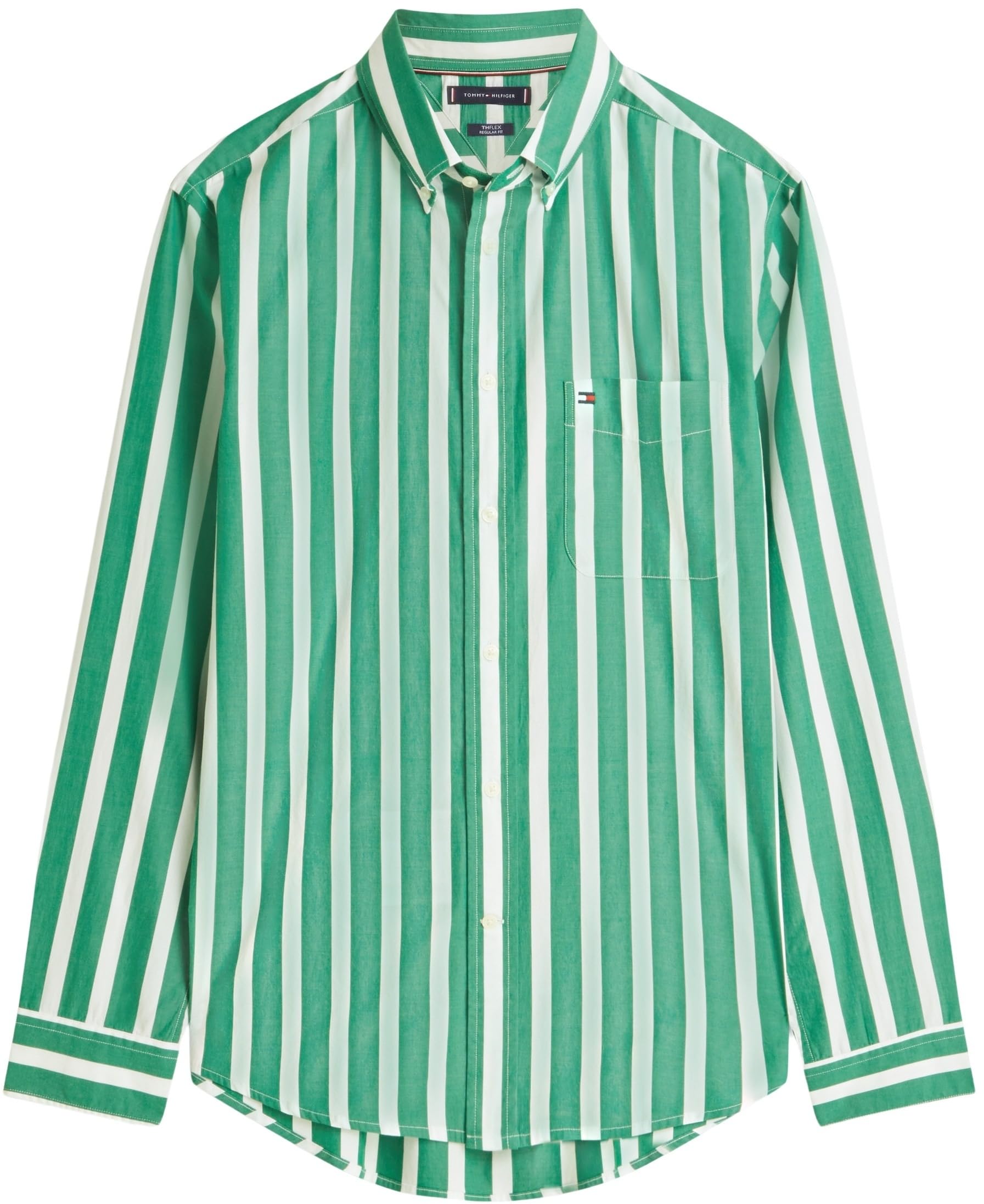 Tommy Hilfiger Męska koszula Flex POPLIN Bold Stripe MW0MW41715 L/S, zielona, XL, Zielony (Nouveau Green/Stripe), XL