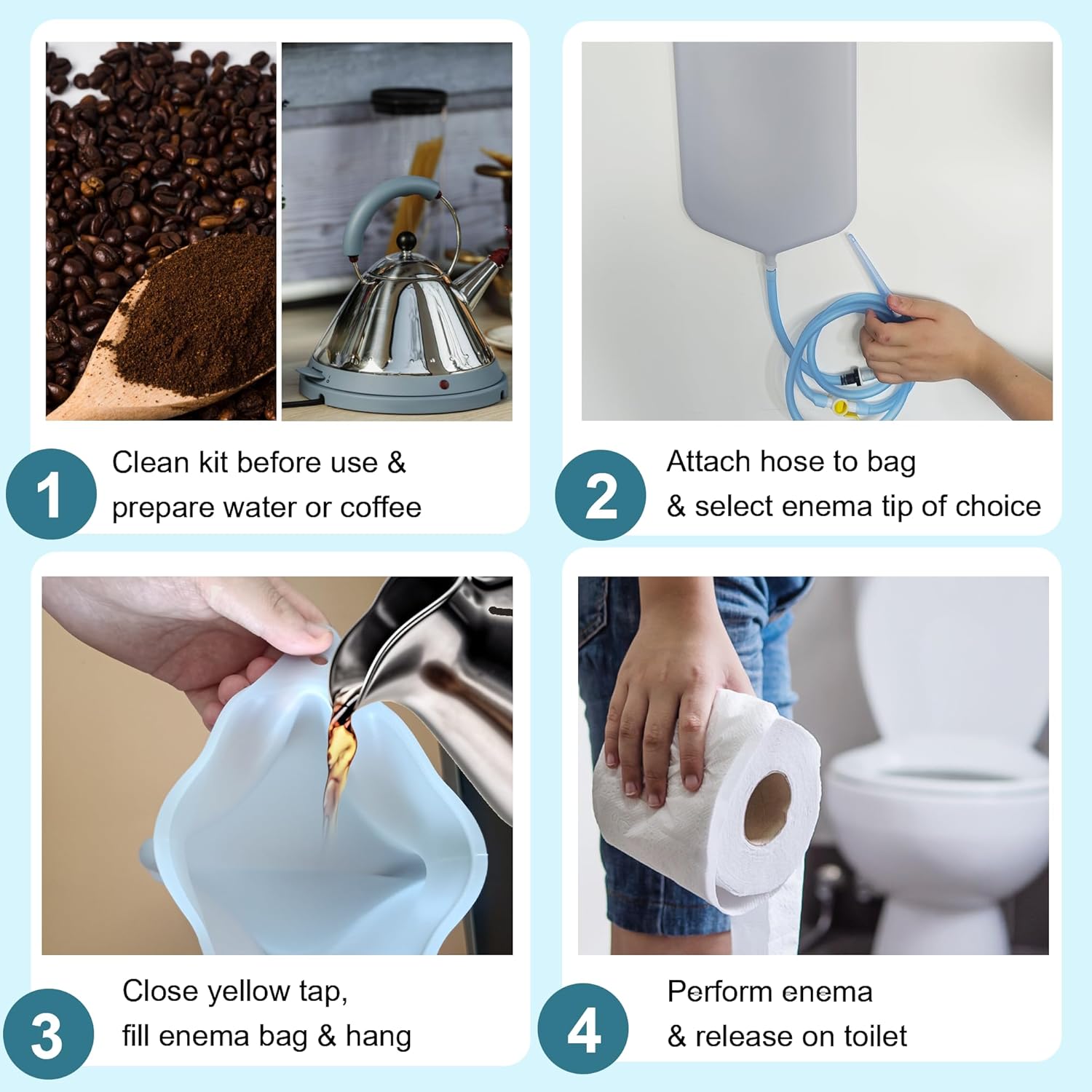 Deepdeem Clear Silicone Enema Bag Kit – 2 Quart Reusable Colon & Detox Care System with 6.75ft Hose & 7 Tips, Non-Toxic Home Colonic Kit for Men & Women (Coffee/Water Compatible)