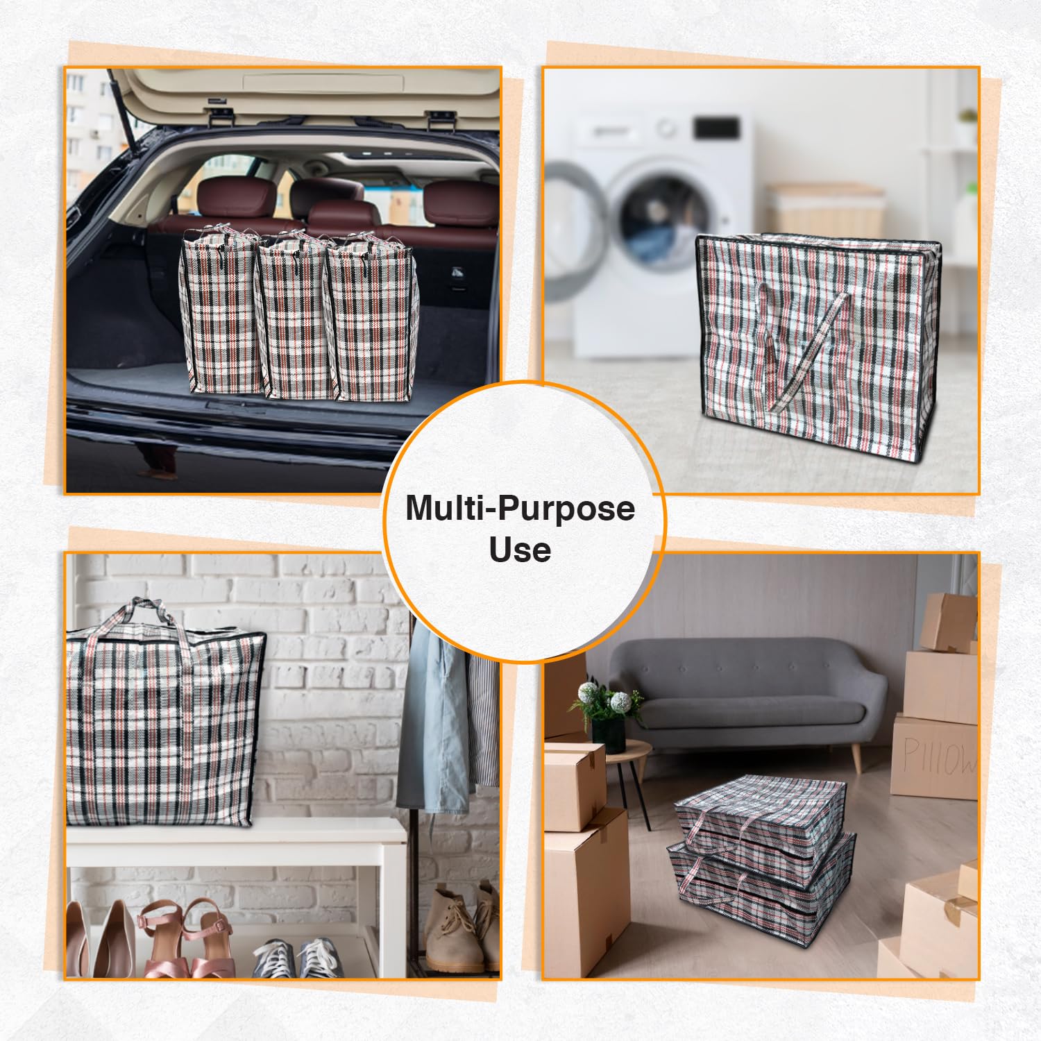 ANSIO Grote waszakken Pack van 5 Opbergzakken Herbruikbare Waszakken met Ritsen Ideaal voor Verhuiskleding & Garderobe Opslag (60L x 25B x 50H cm