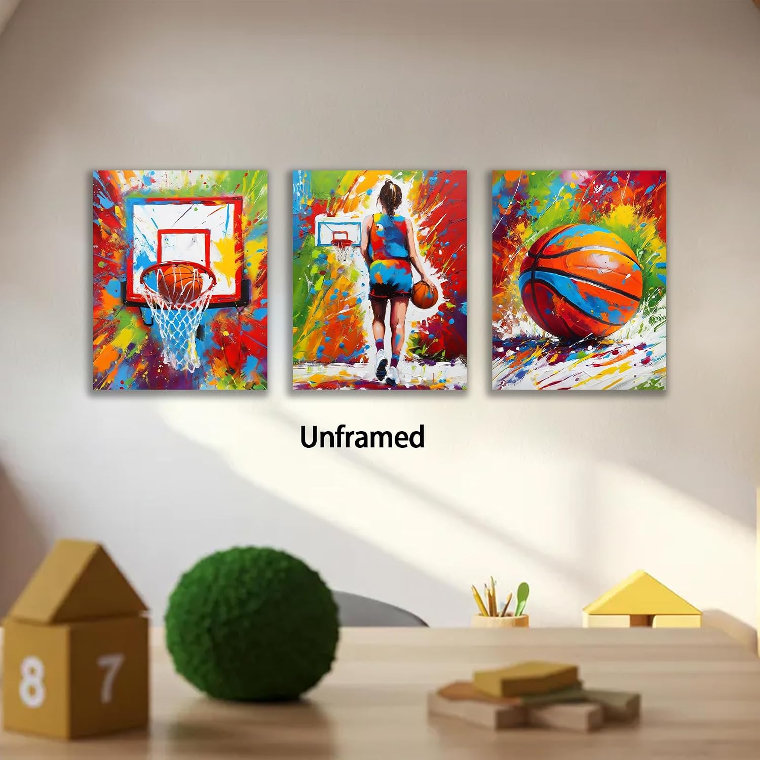 Frimeeme Basketball Canvas Wall Art Prints & Posters,Graffiti Wall Art for Girls Bedroom Print - 4pcs 8x10in Unframed