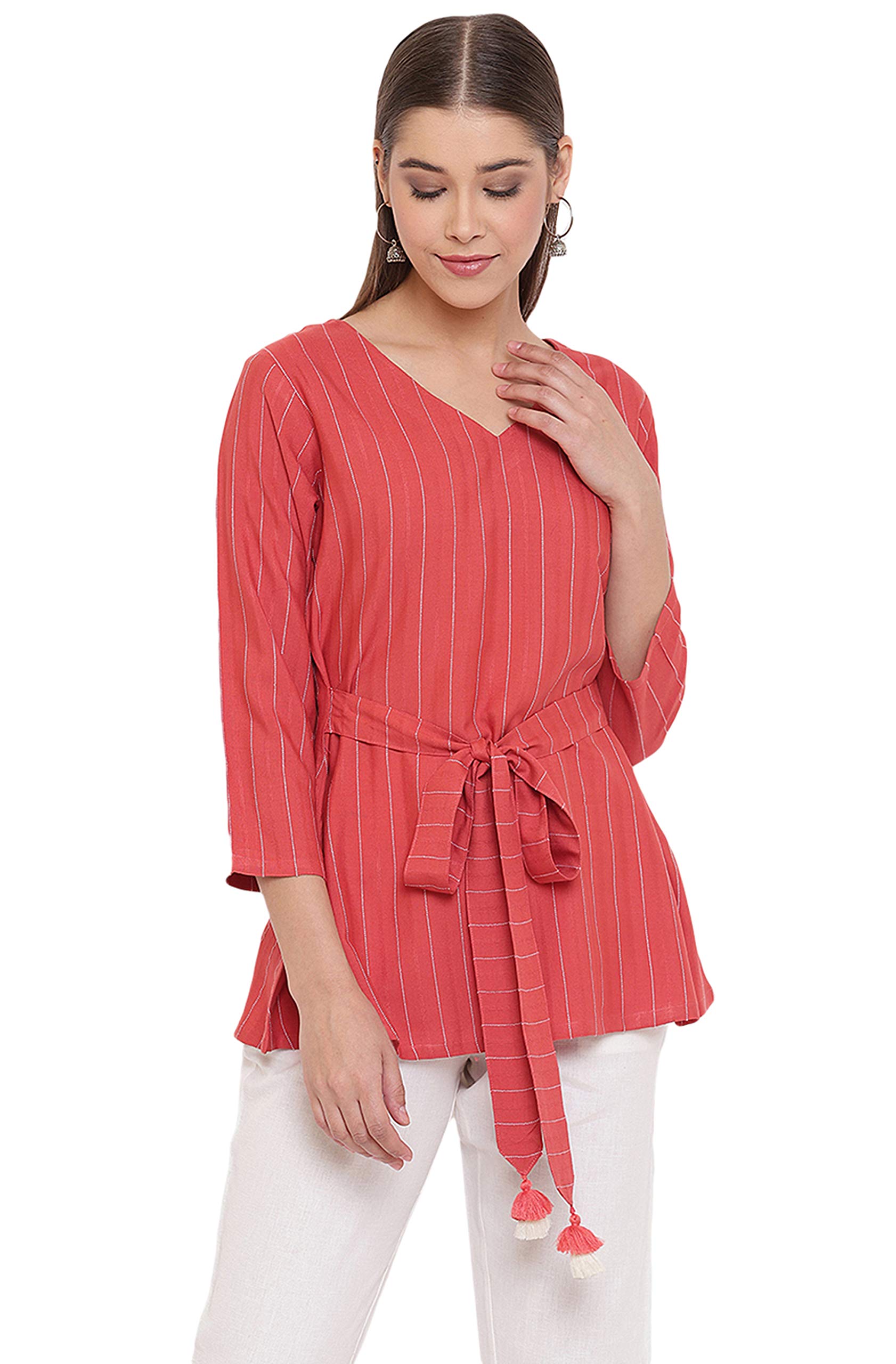janasya Women's Red Rayon A-Line Top-picture-31