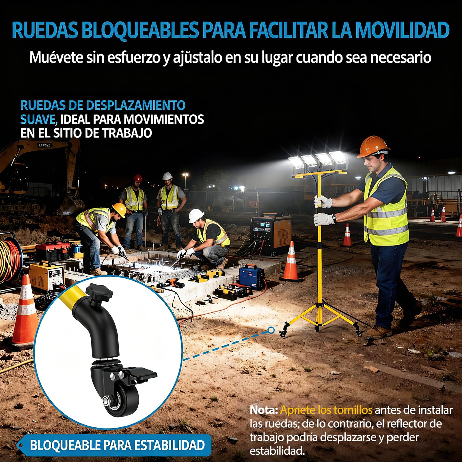 AUTOUTLET Foco de Trabajo Cabezales Rotación de 360° 6500K, Impermeable IP66 Con Cable 5m y Trípode Ajustable para Construcción,Acampada,Taller (4x70w)