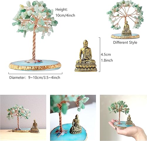 Vista 11 de Estatua de Buda con árbol de cristal curativo, árbol de la vida para energía positiva. Decoración del hogar Meditación de yoga. Amatista (A)