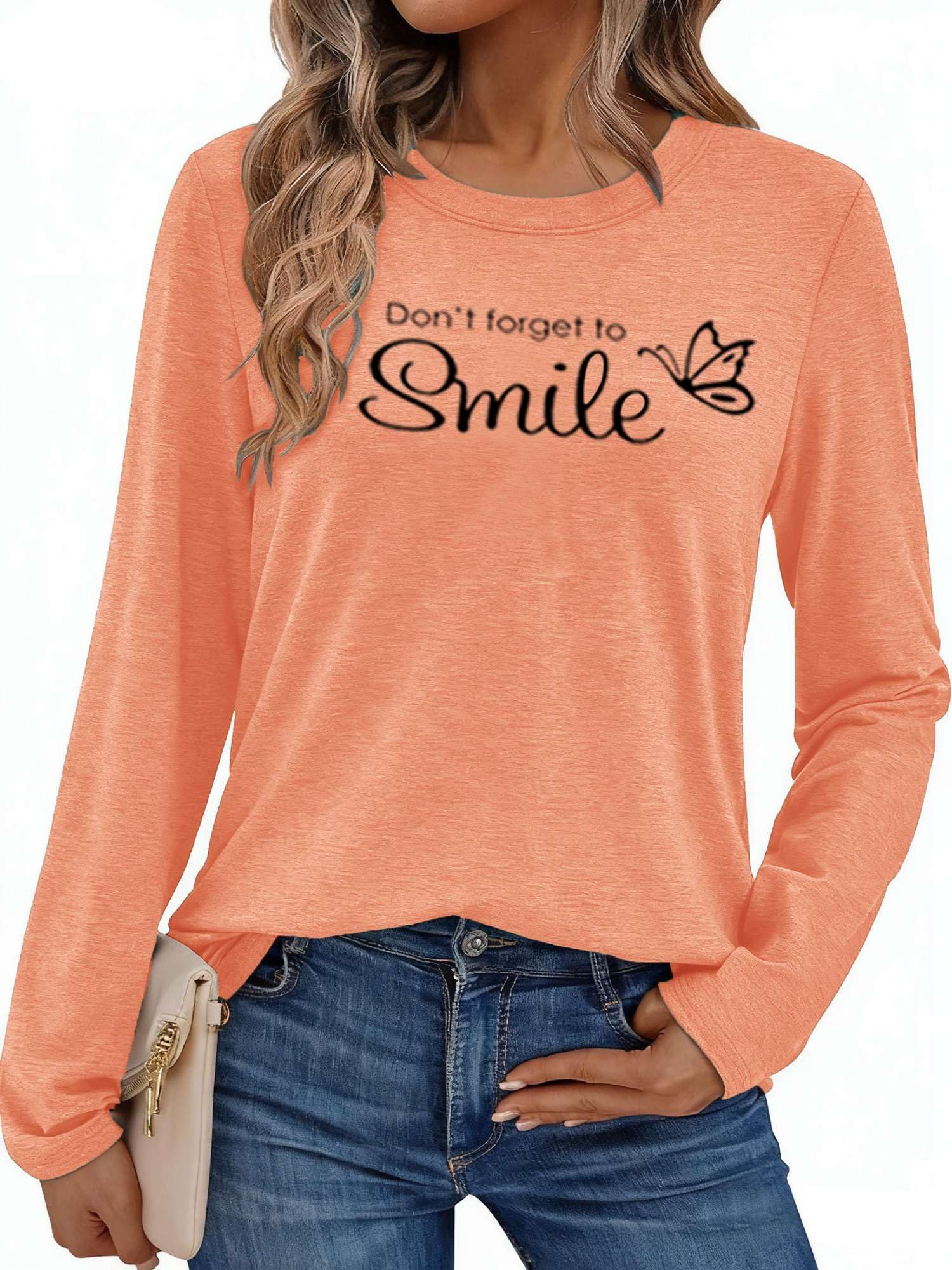 Pawate Damen Langarmshirt Baumwolle Bedruck Oberteile Langarm Shirts Herbst Basic Tops Tunika(orange/XL)