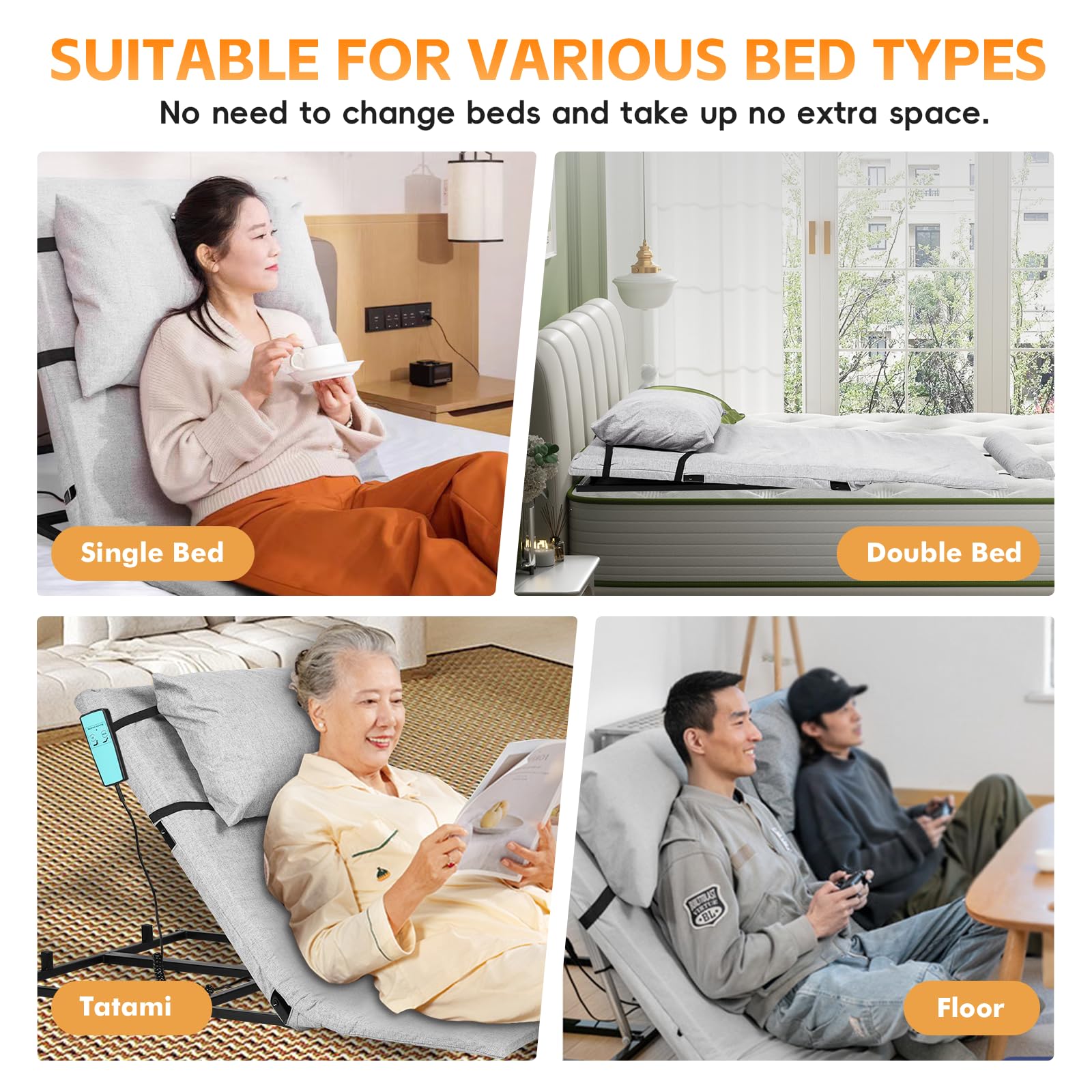 YUCHENGTECH Respaldo eléctrico de elevación para cama, respaldo de cama para ancianos sentados en camas, ajustable de 2 a 80 ° para cuello, soporte lumbar para personas mayores, pacientes, 330 libras