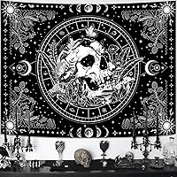 Aipon Black & White Skull Mushroom Tapestry - Hippie Floral Skeleton Wall Hanging for Bedroom Dorm Living Room (48x36 Inch)