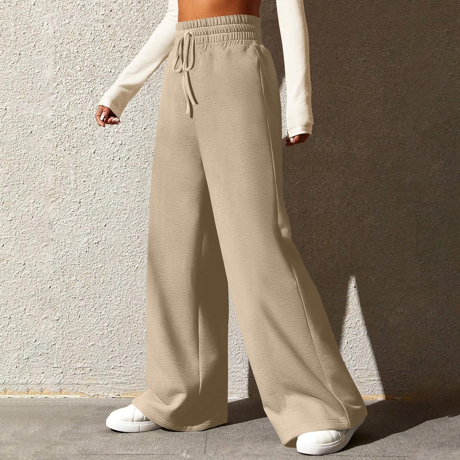 Jogginghose Damen High Waist Mit Kordelzug Palazzo Hose Sporthose Einfarbige Baggy Weite Hose Casual Elegant Freizeithose