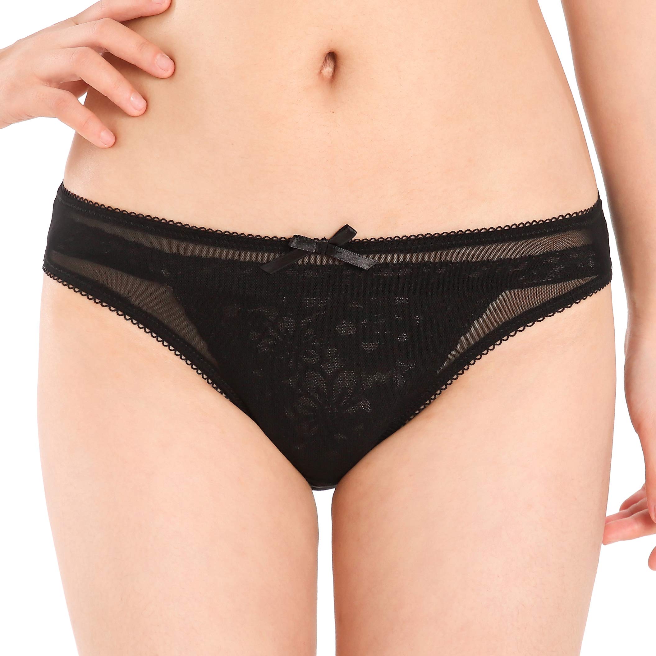 Satini Women's Black Nylon Sheer Bikini Briefs Panties (, L)