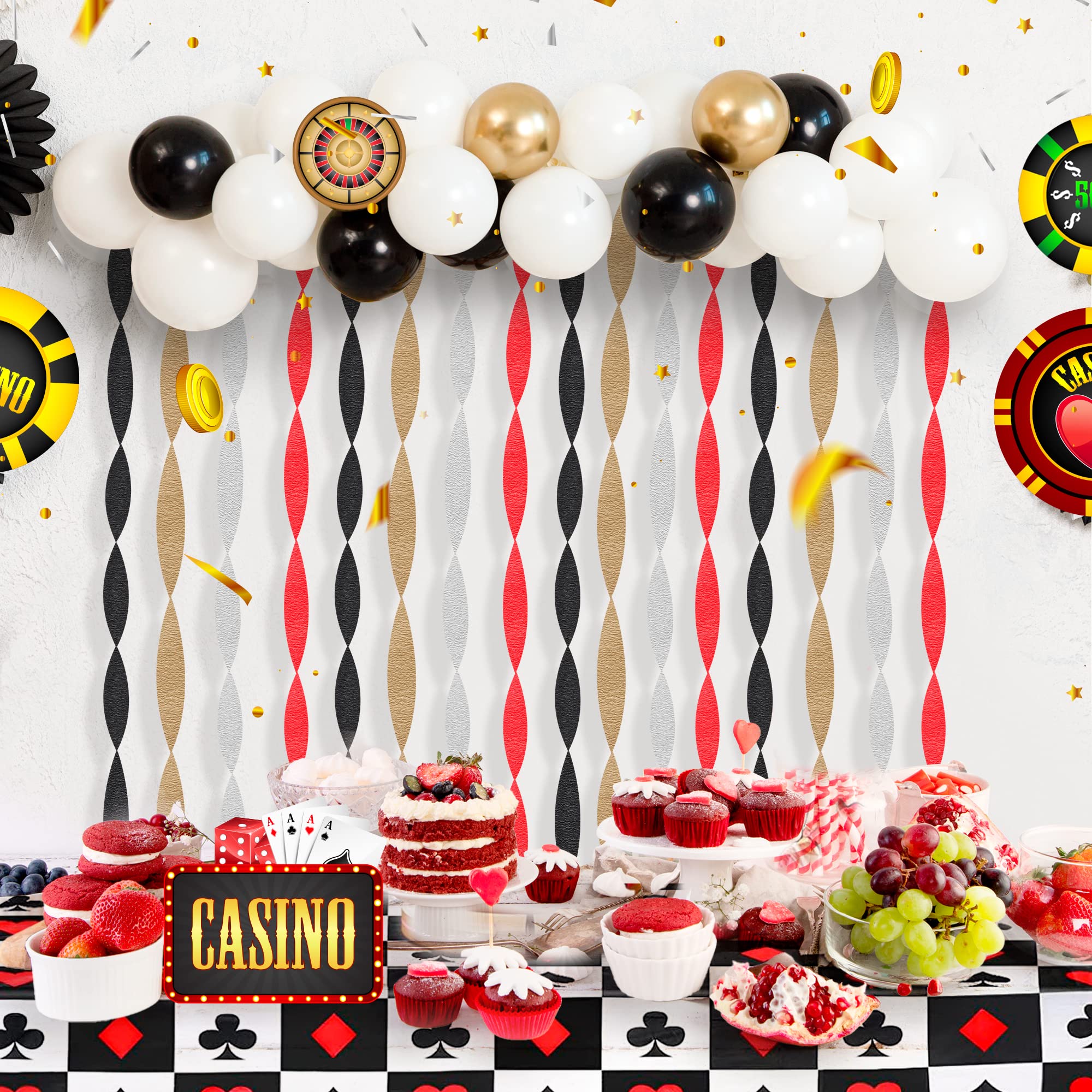 Casino Theme Party Decorations, 121 PCS Red White Black Gold Balloons Garland Arch Kit With