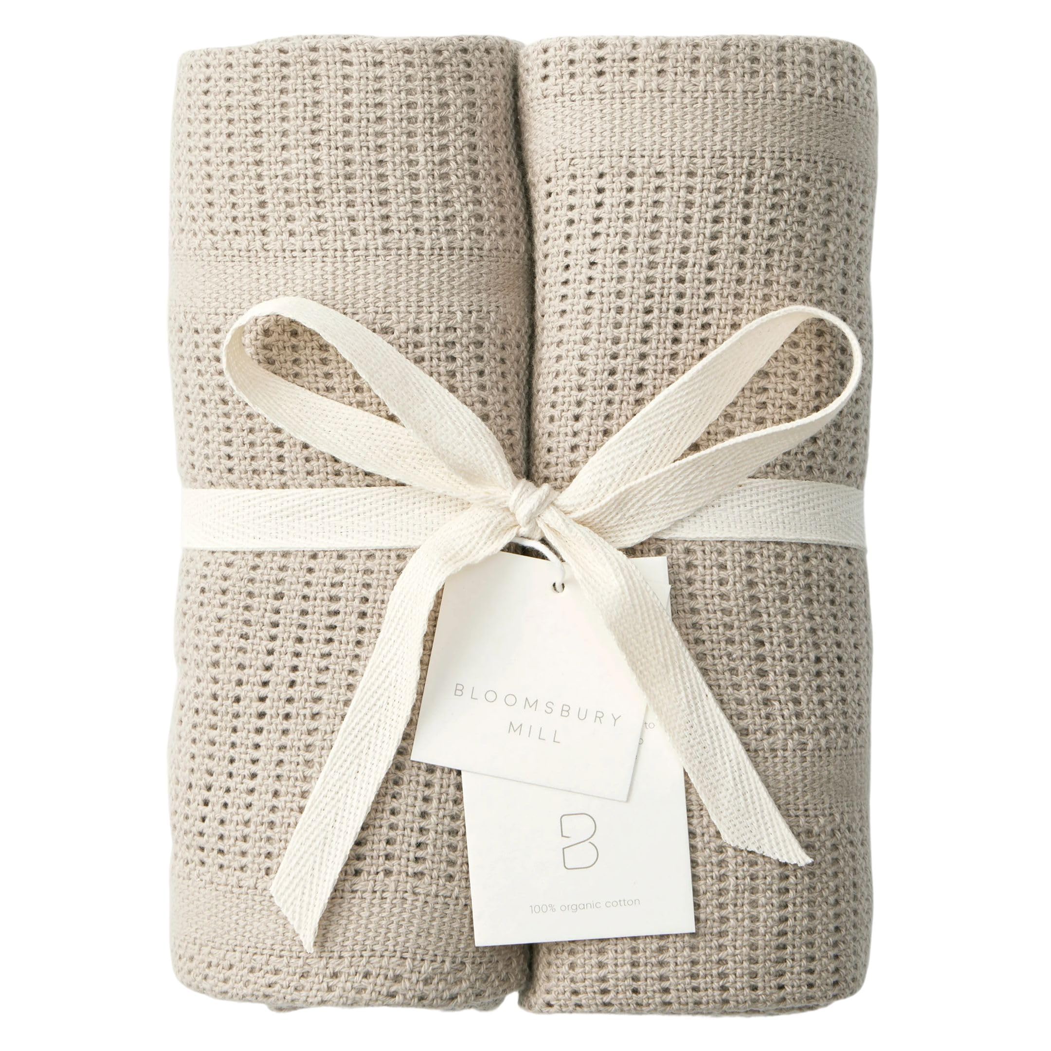 Bloomsbury Mill - Cellular Blankets Baby - 100% Organic Cotton - 2 Pack - Truffle - Taupe/Light Brown - Newborn Essentials - Soft Breathable Baby Blankets for Pram, Cot, Moses Basket - 75x95cm
