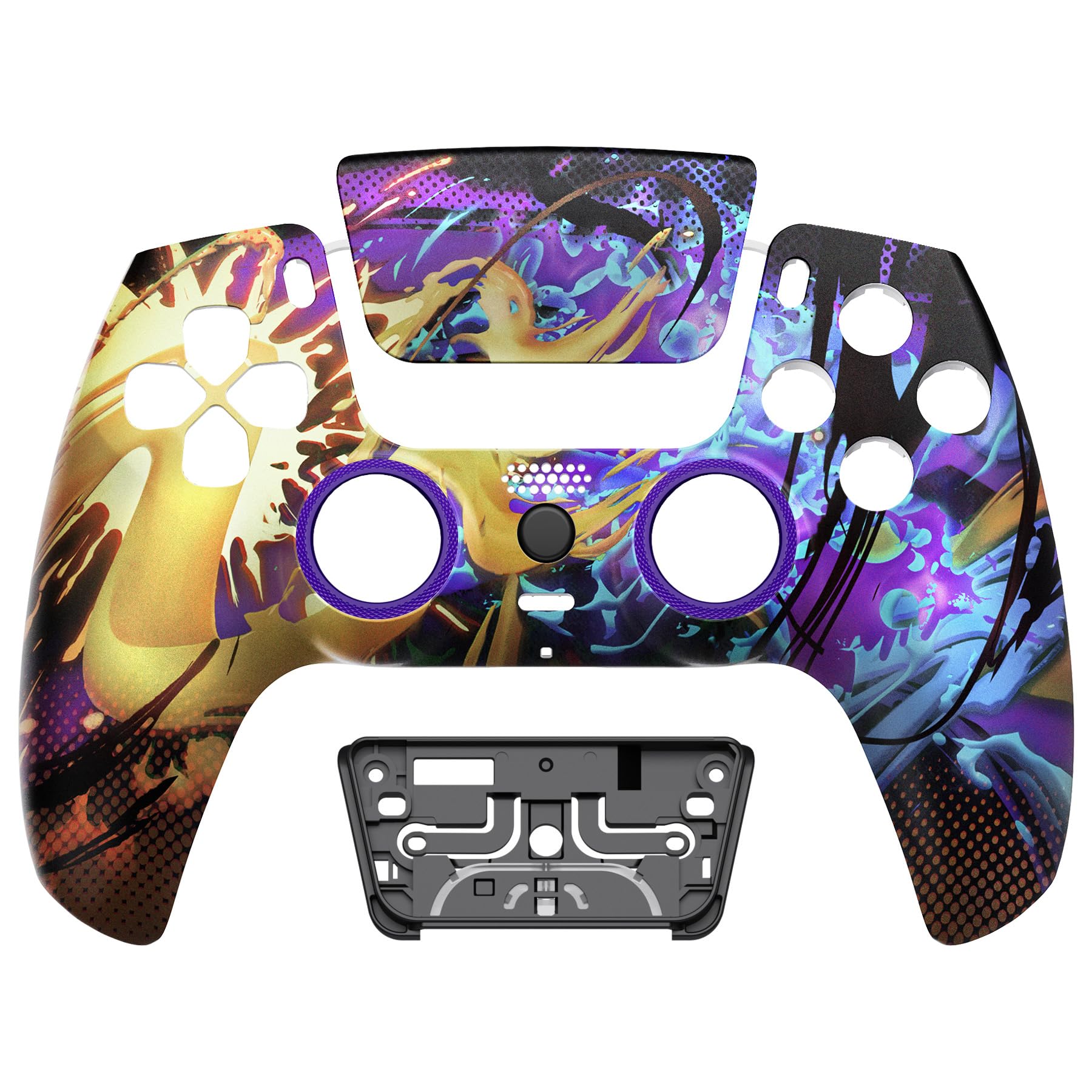 eXtremeRate Luna Cover per ps5 Controller Joystick,Shell Frontale Touchpad Ricambio,Scocca Ridisegnata&Anelli per ps5 Joypad BDM 010/020/030/040/050-Combattimento Schizzato