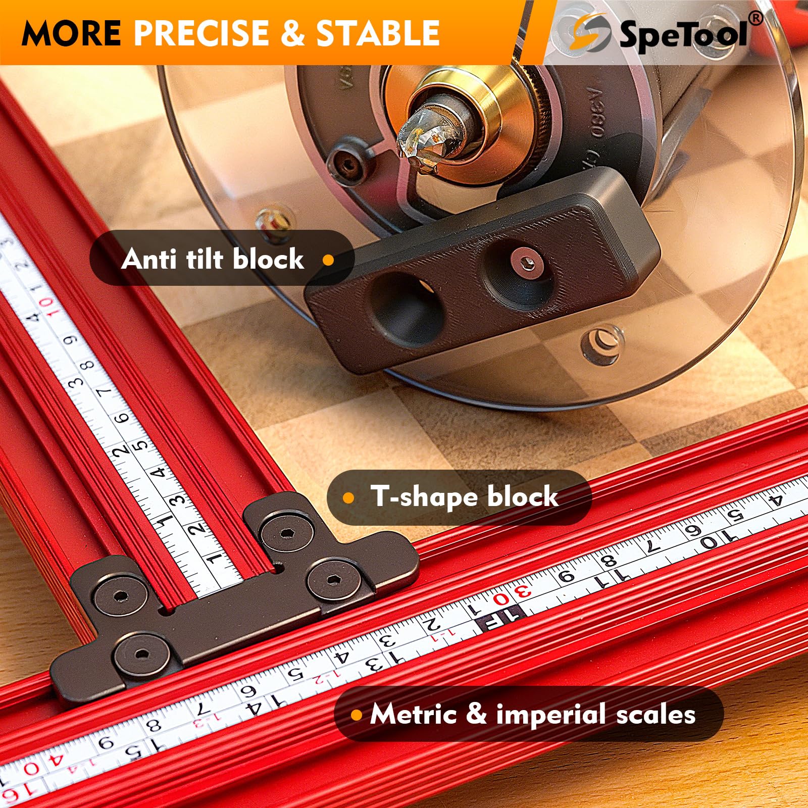 SpeTool Stencil di Fresatura Regolabile per Piani di Lavoro 650 mm x 650 mm - Router Jig per Lavorazione del Legno - Crea Fessure Rettangolari e Quadrate