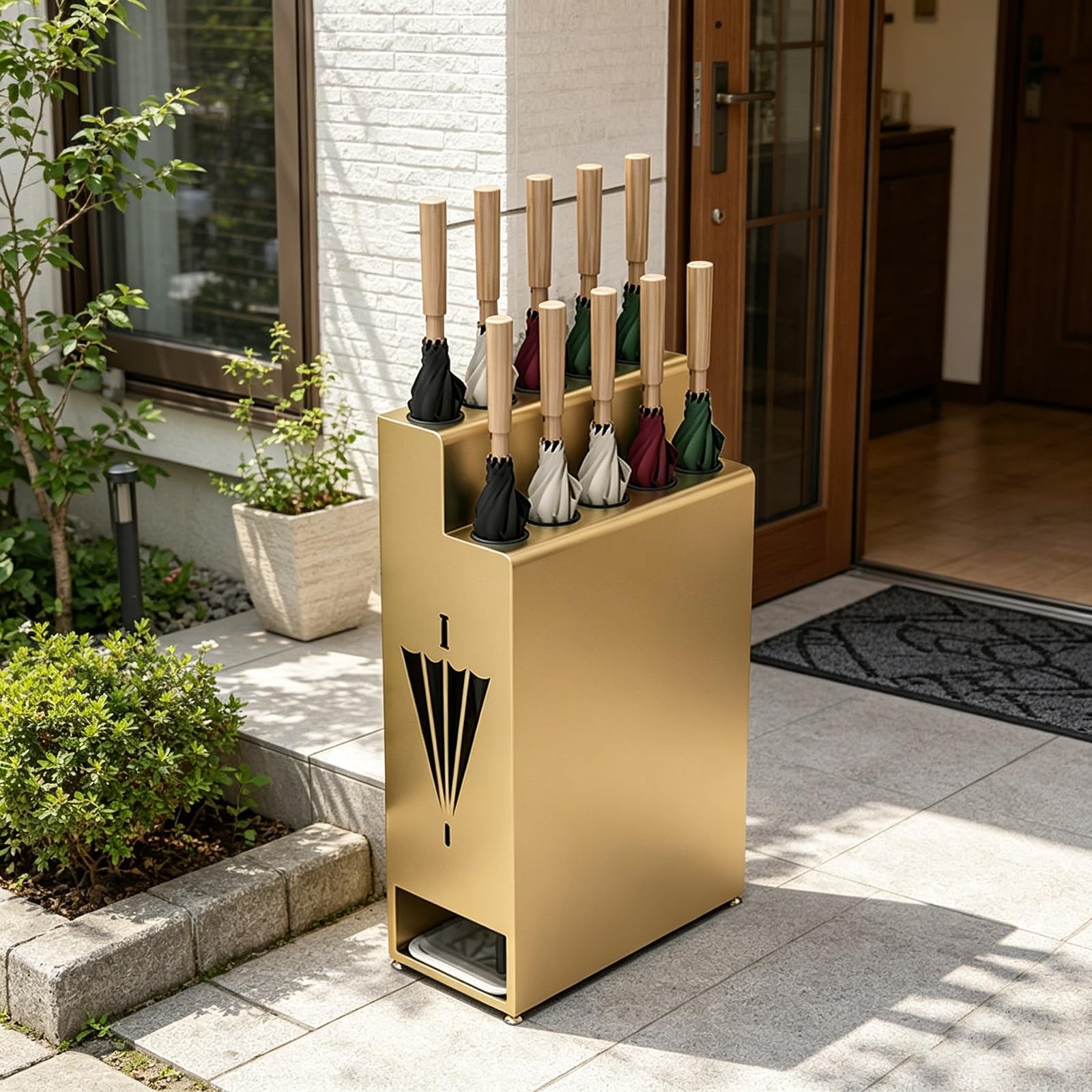 WXPGFEQ Large Capacity Umbrella Stand with Leak-Proof Drip Tray for Entryway, Hallway, Hotel, Office, and Commercial Areas