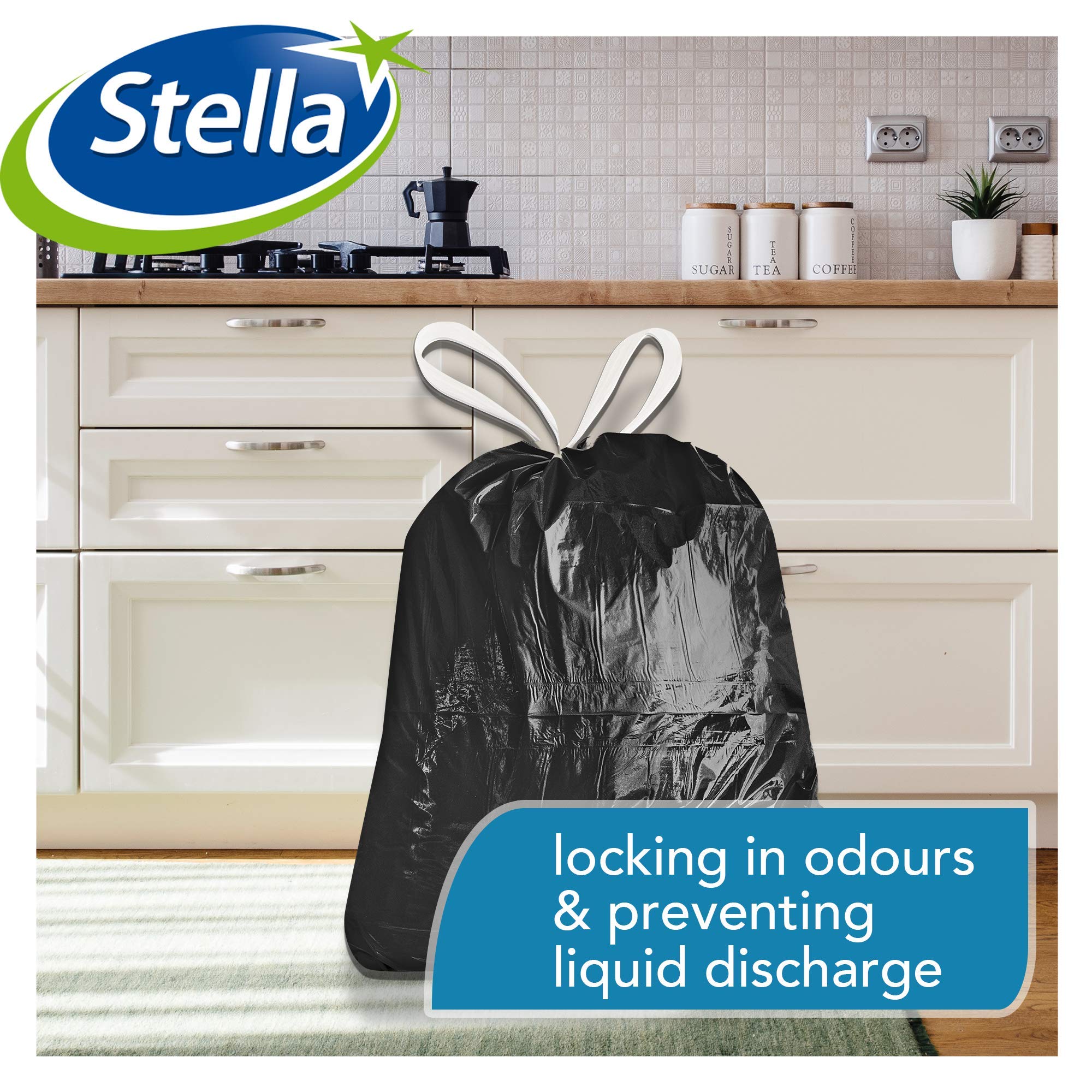 Stella Pack Sac Poubelle 60l Noir 40 Pièces Sacs Résistants Fermeture Coulissante Recyclable Durable Idéal Intérieur et Extérieur Sac 35 Litres Polyvalent, en plastique recyclé