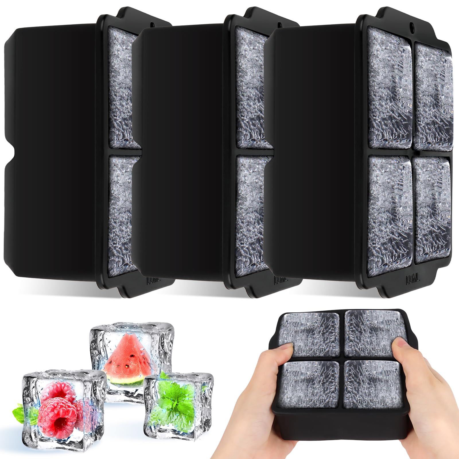 Stampo Per Ghiaccio In Silicone - 3 Pezzi, Cubetti XXL Da 5,5 Cm, Per Whisky E Cocktail - Foto 9