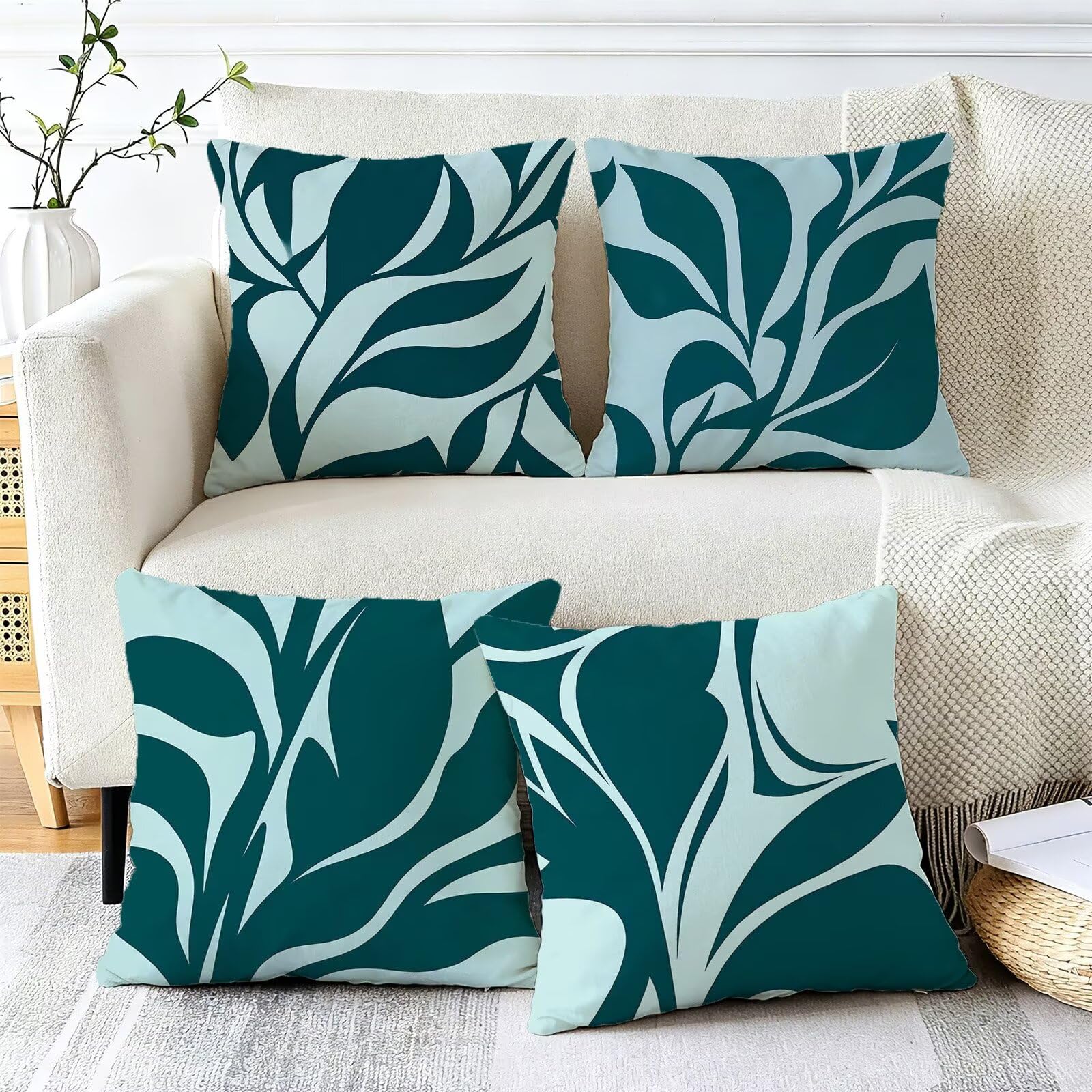 Blu Federe Cuscini Divano 60x60cm, Cuscini da Esterno Set de 4, Cod-79 | Velour Copricuscini Decorativi Letto Arredo, per Letto, Soggiorno, Giardino, Esterno, Casa Decorazione Set di 4 Astratto