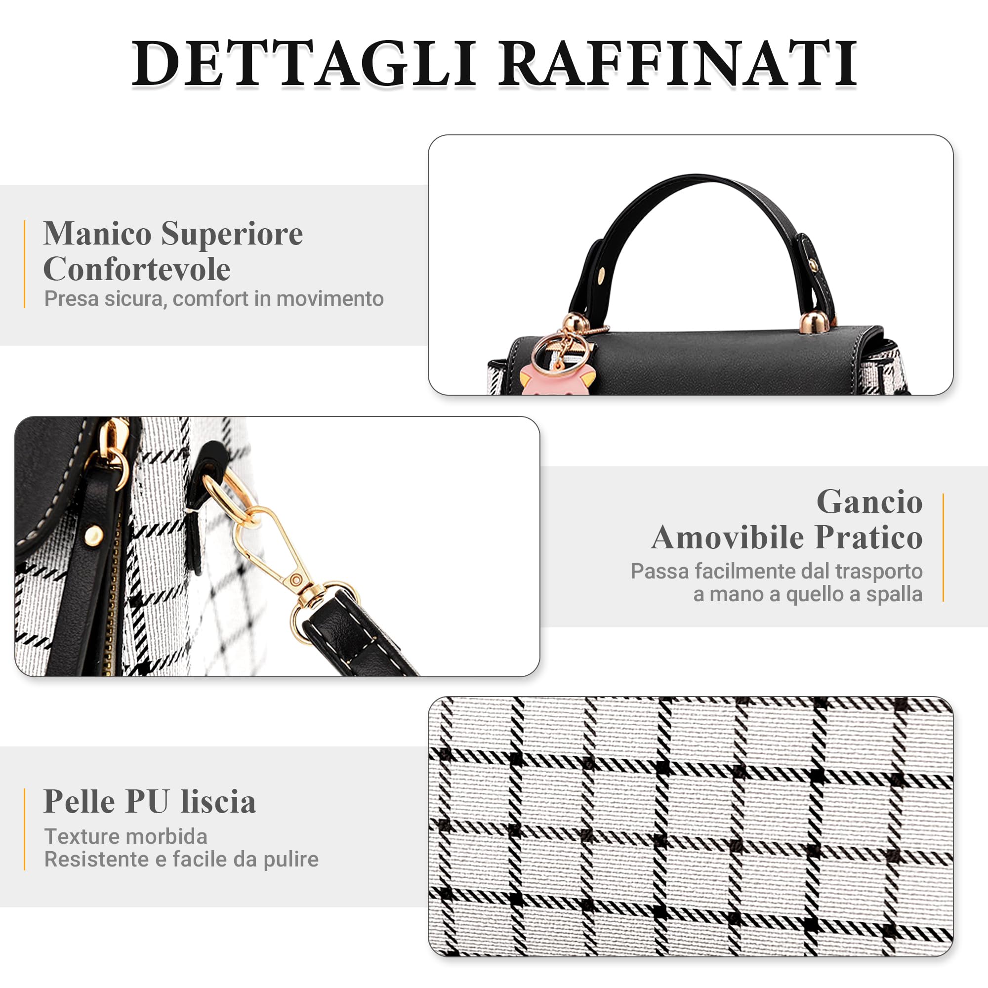 DIRRONA Carino Borsa a Mano Moda Casuale Borsa a Tracolla Donna Borse a Spalla Viaggiare Lavori PU Pelle Tote Borse Reticolo Borsa Donna Nero