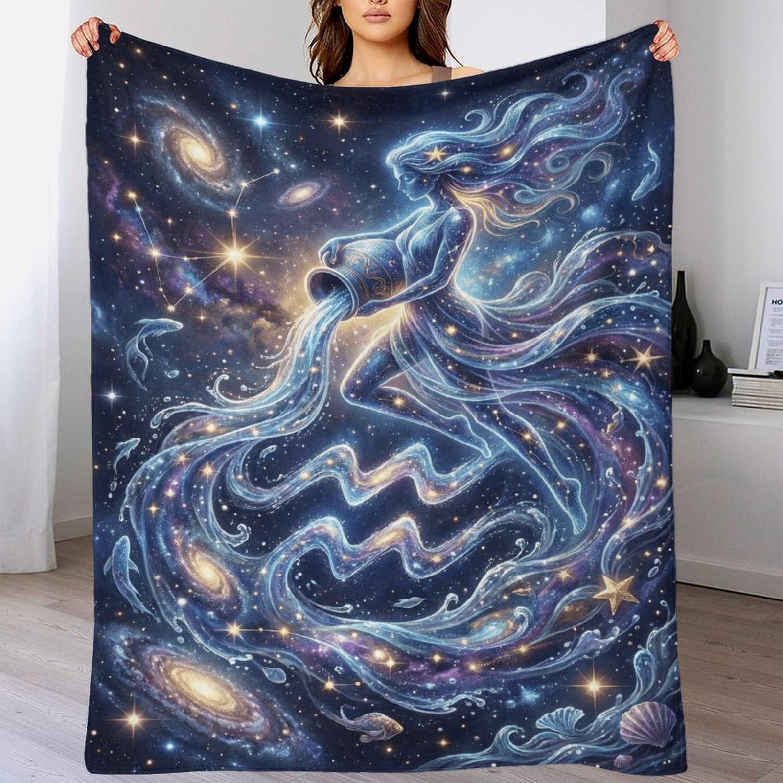 H3B8U2Y5 Aquarius Zodiac for for Flannel Throw Blanket, Living Room Bed