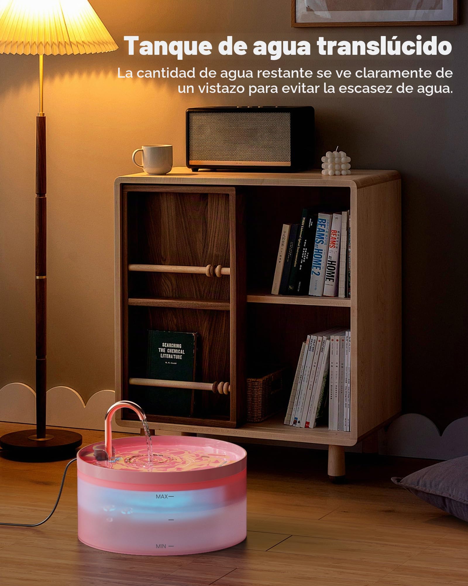 Fuente de agua rosa para gatos: con 6 filtros de carbono + 3 filtros de esponja, fuente de agua para mascotas BEMOONY de 3,2 l, fuentes de agua silenciosa para interiores, fuente de agua para gatos y | BEMOONY Fuente de agua para mascotas de 3,2 l, fuente