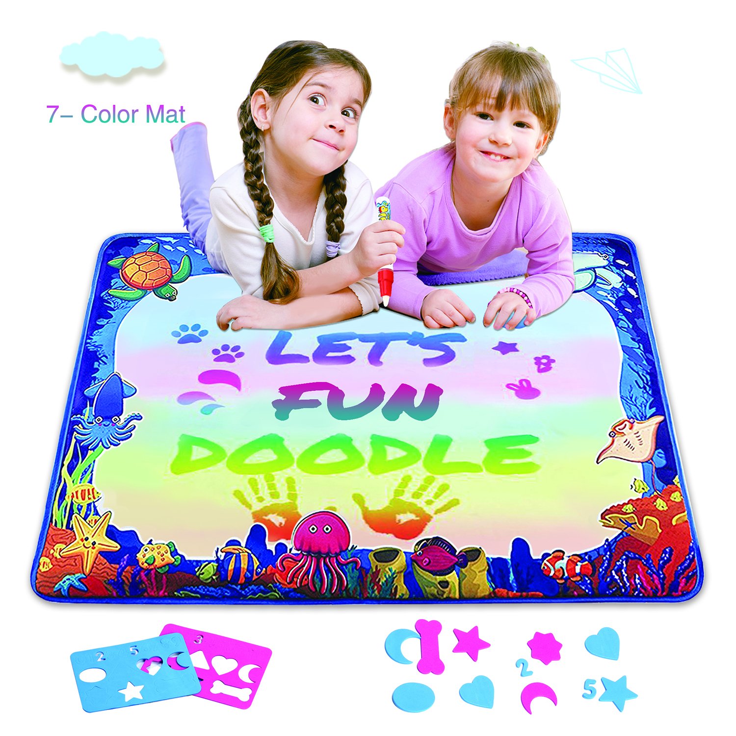 Magic Water Drawing Mat Upgrade Doodle Mat In 7 Colored Aqua Painting Board Writing Mats With Magic Pen Big Molds Best Educational Toys Gifts For Boys Girls Age 2 3 4 5