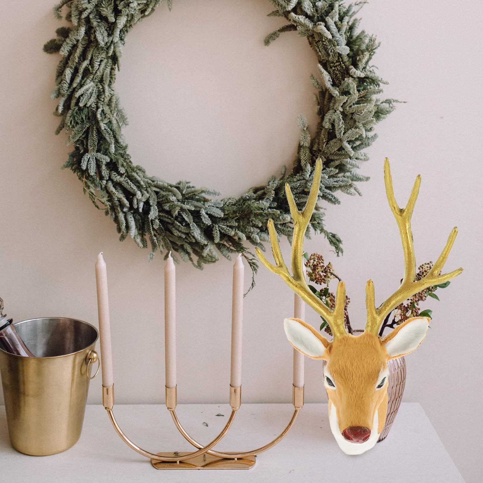 Beavorty Scultura di Testa di Renna Piccola Decorazione Natalizia Marrone Simulazione Testa di Cervo per Casa e Soggiorno Decorazioni da Tavolo per Festa e Natale