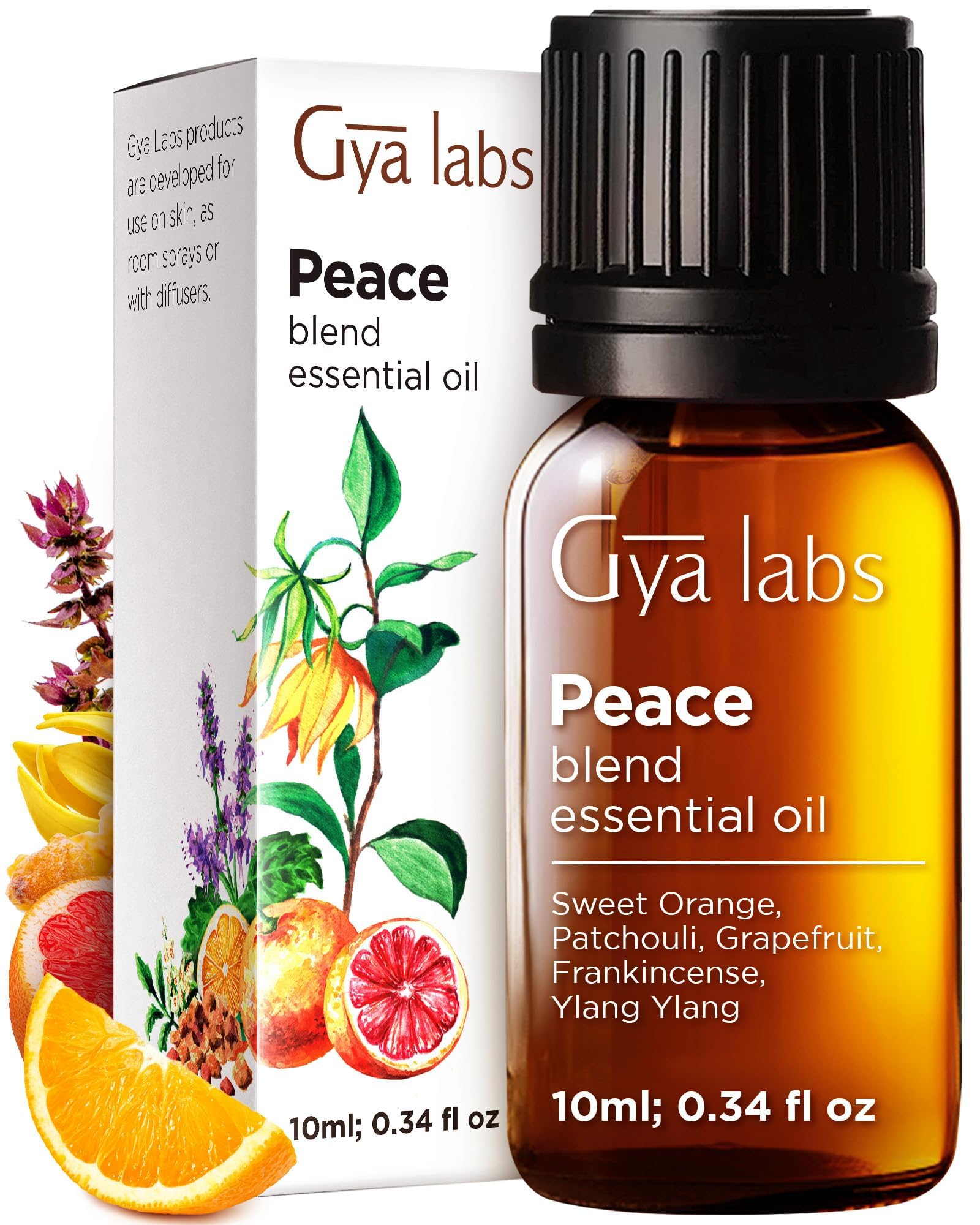 Gya Labs Peace Essential Oil Blend for Diffuser, Aromatherapy, Candle Making & DIY - Ingredients of Frankincense, Grapefruit & Patchouli (0.34 Fl Oz)