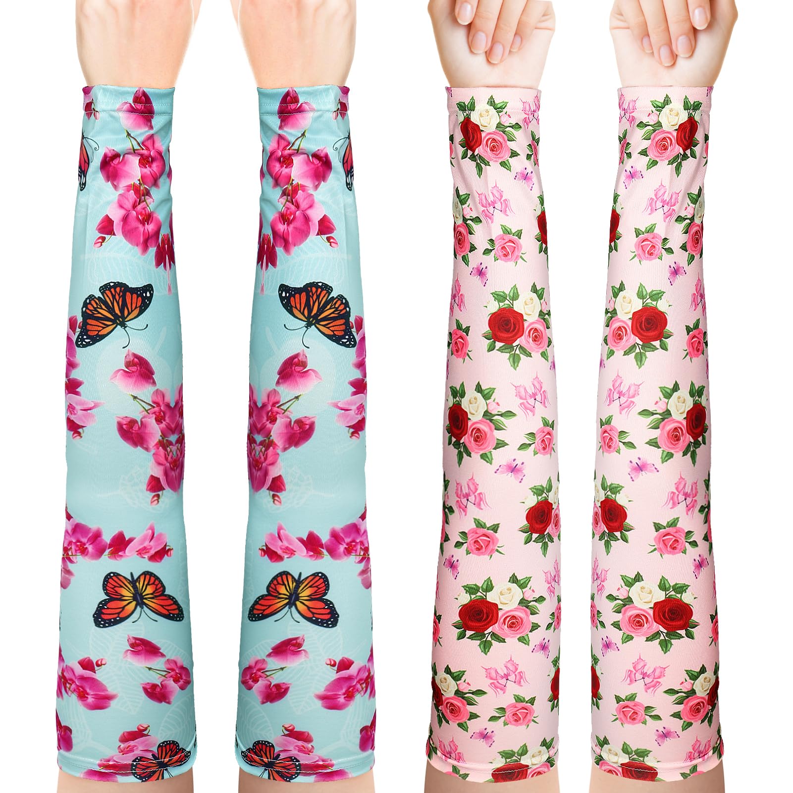 PAMASEGardening Sleeves for Women - 2 Pairs Farmer Garden Protective Cooling Arm Cover for Outdoor Sun UV Protection Gifts