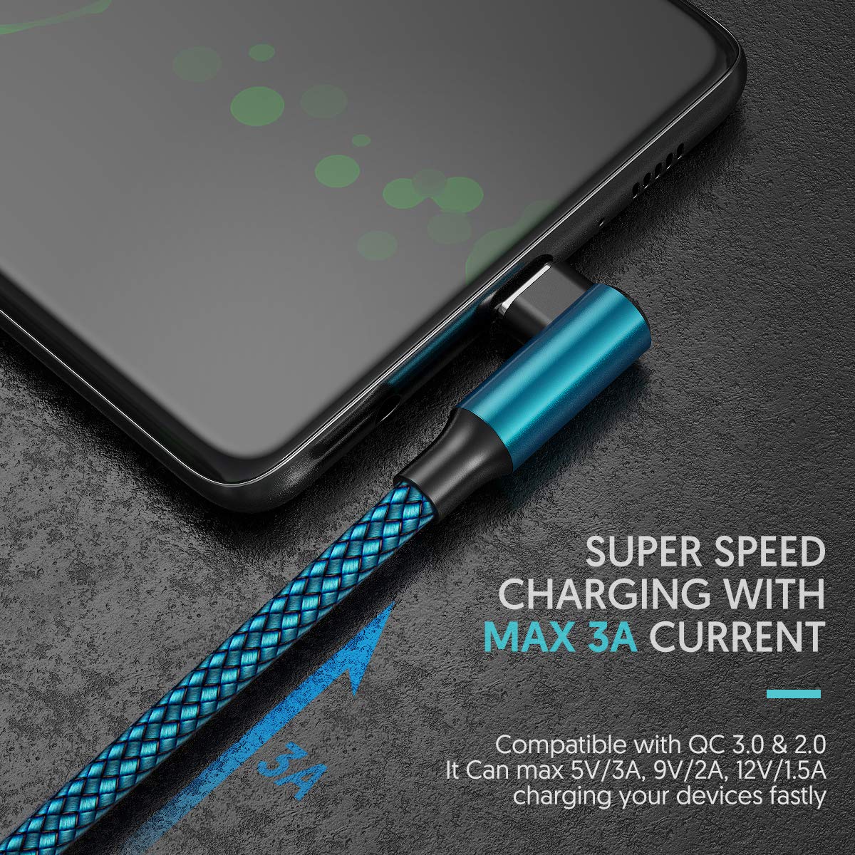 Geekboy Cable tipo C de 90 grados, ángulo recto, 2 unidades, 10 pies, cable de carga rápida USB A a USB C para Samsung S20 S10 S10e S9 S8 Plus, Note 10 9 8, LG V30 V20