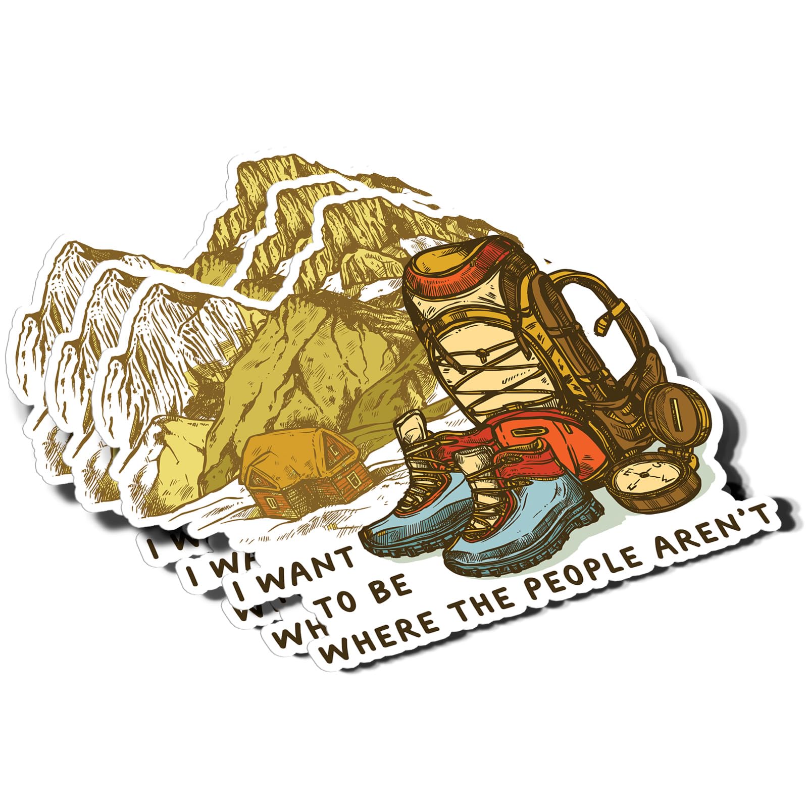 (3Pcs) I Want to Be Where The People aren't Sticker Camping Hiking Adventure Mountain Travel Decal Waterproof Vinyl Stickers Adult for Laptop Kindle Tumbler Mug Phone Helmet - Size 3”x2.6”