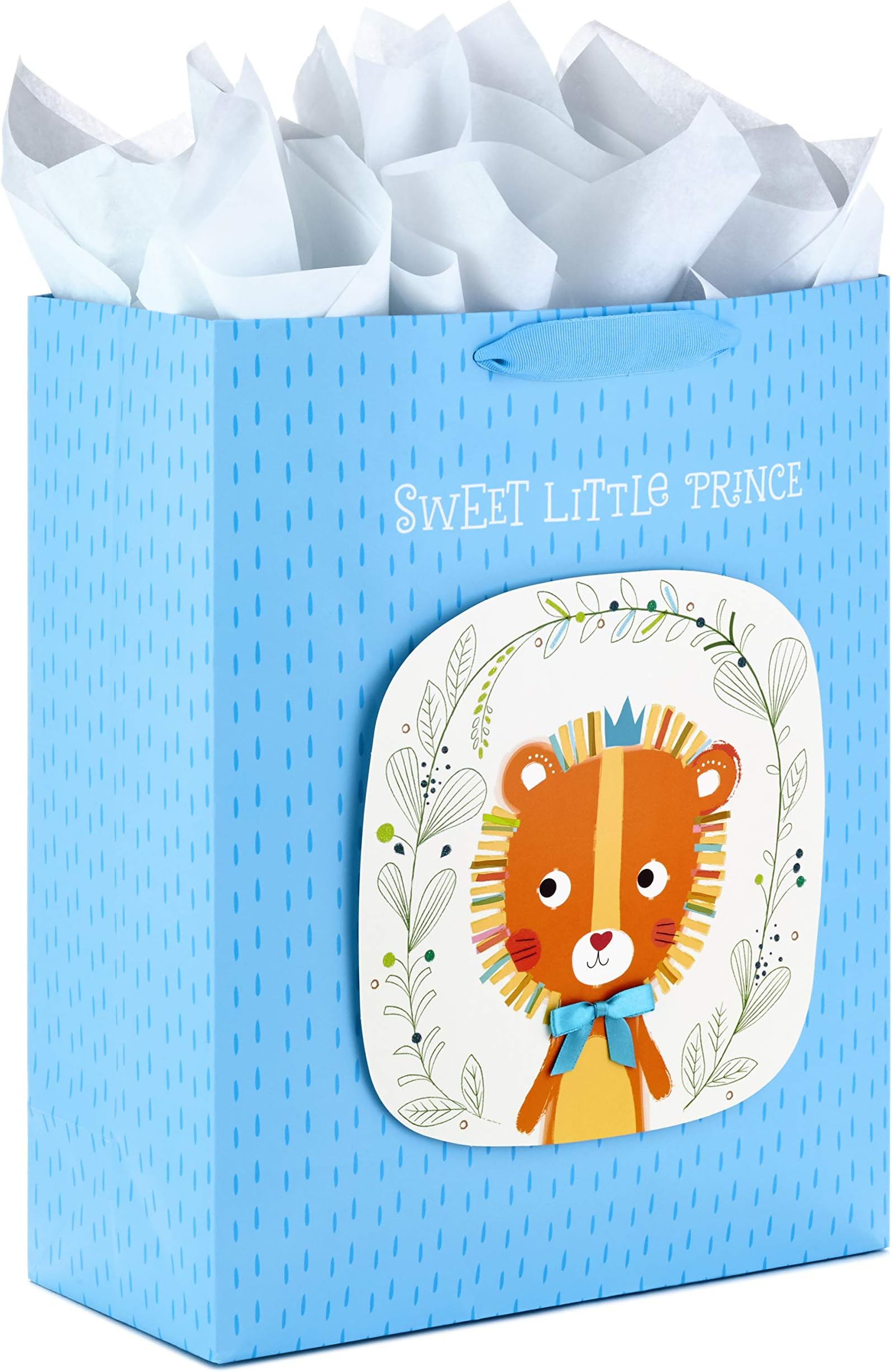 15" Extra Large Gift Bag with Tissue Paper (Sweet Little Prince Lion) for Baby Showers, Kids Birthdays and More