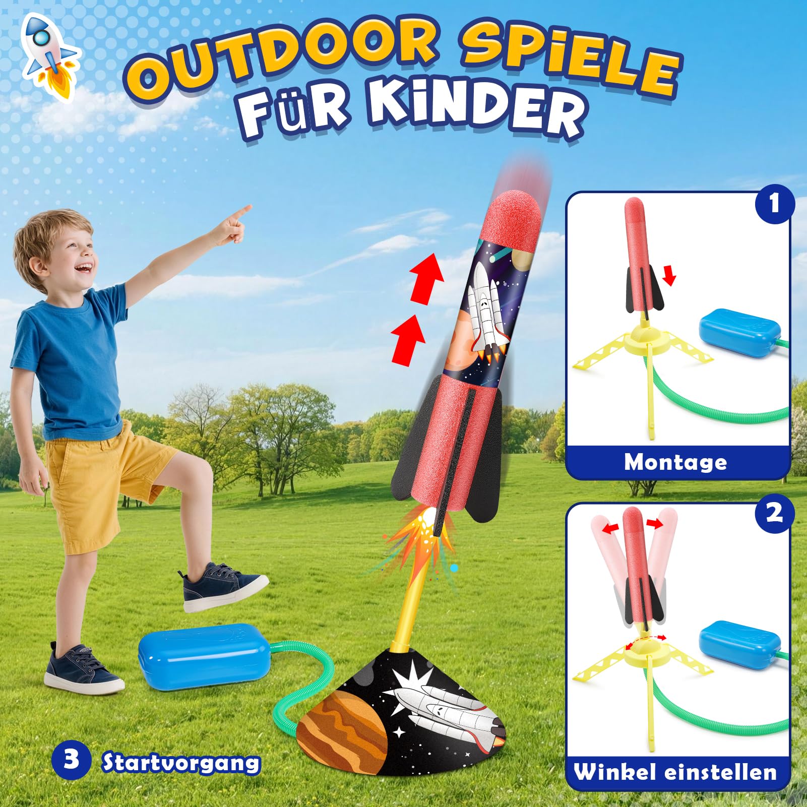 Anginne Raketen Spielzeug für Kinder, Outdoor Spielzeug ab 3 4 5 6 7 8 Jahre Junge Outdoor Spiele Garten Spielzeug für Draußen Kinderspielzeug ab 3-12 Jahre Ostergeschenke Kinder - 4