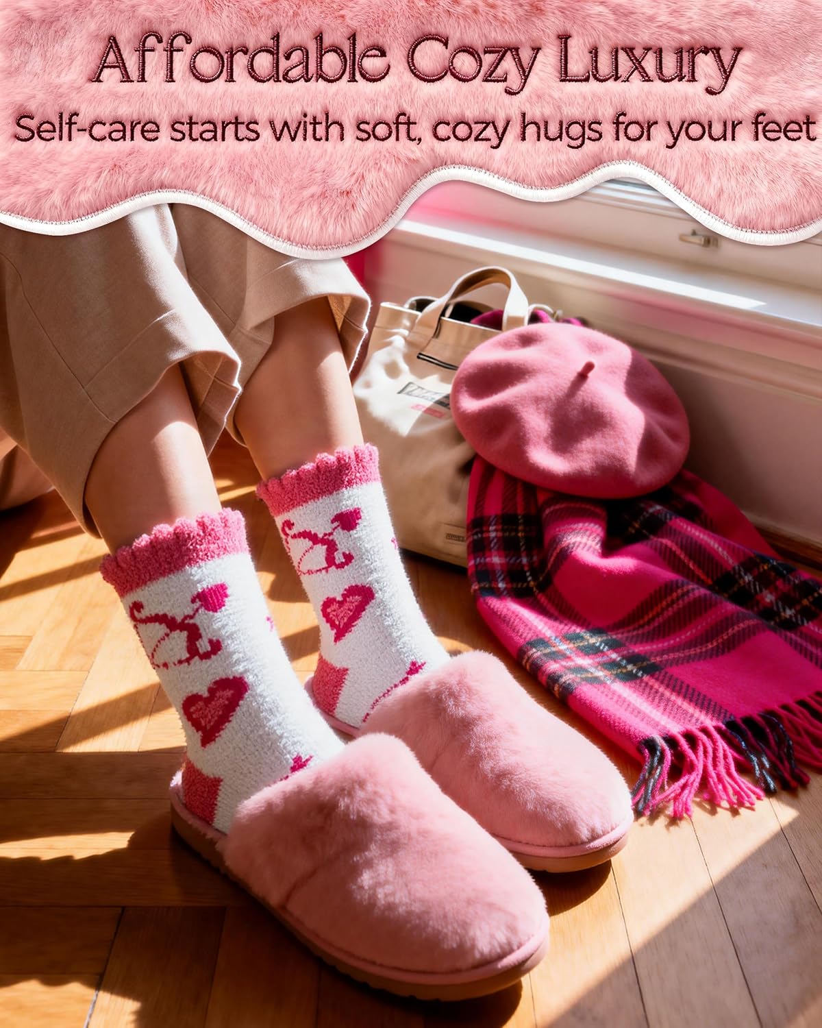 Valentines Galentines Day Gifts for Women Buttery Soft Fuzzy Socks, Cozy Comfy Warm Fluffy Cute Slipper Socks - Image 6