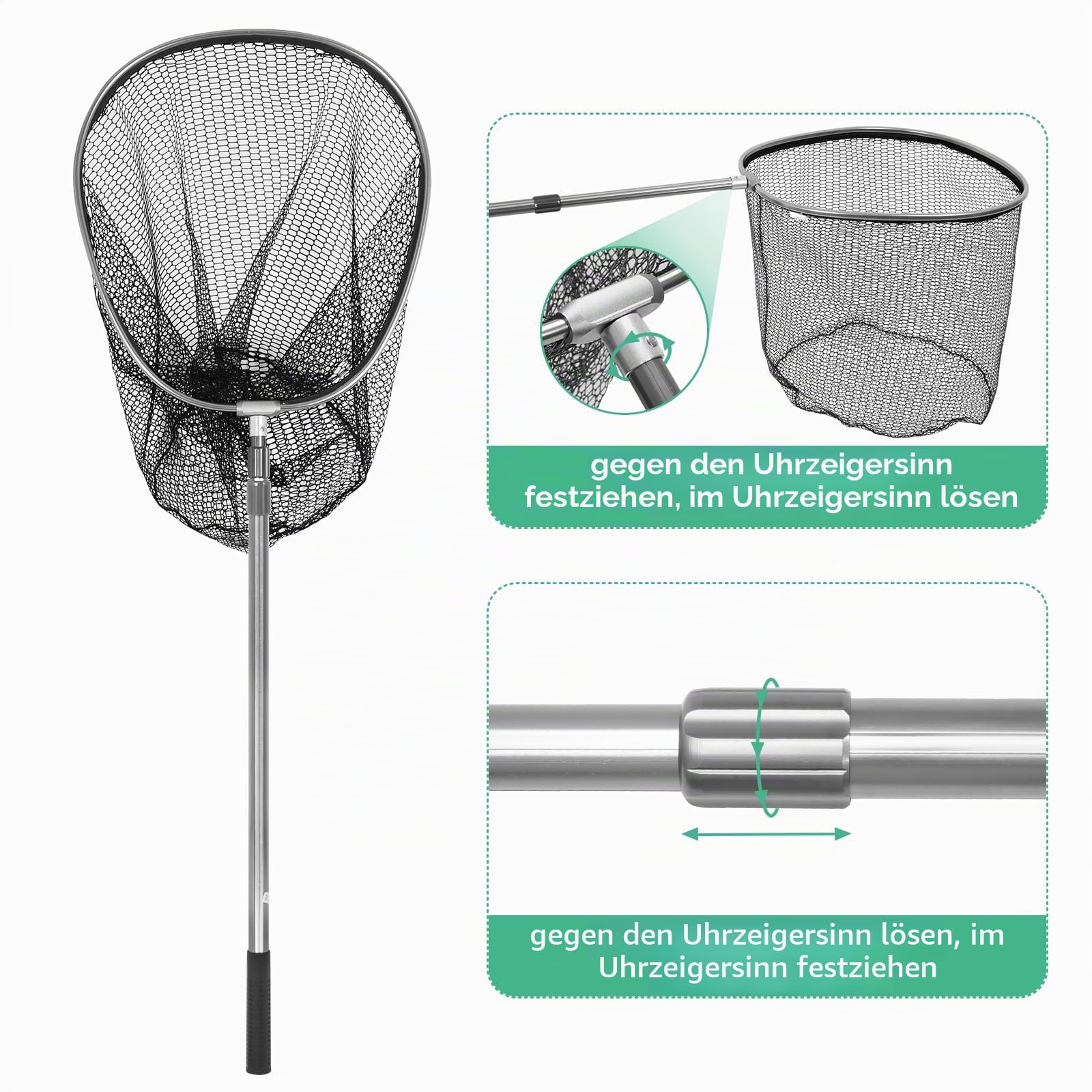 Fangnetz für große Tiere, mit 53,3 cm Netzöffnung, Hühnerbeinhaken mit Teleskopgriff, 94,4-240,9 cm, für Enten, Gänsefische, Katzen, Vögel, Taube, Waschbär und andere